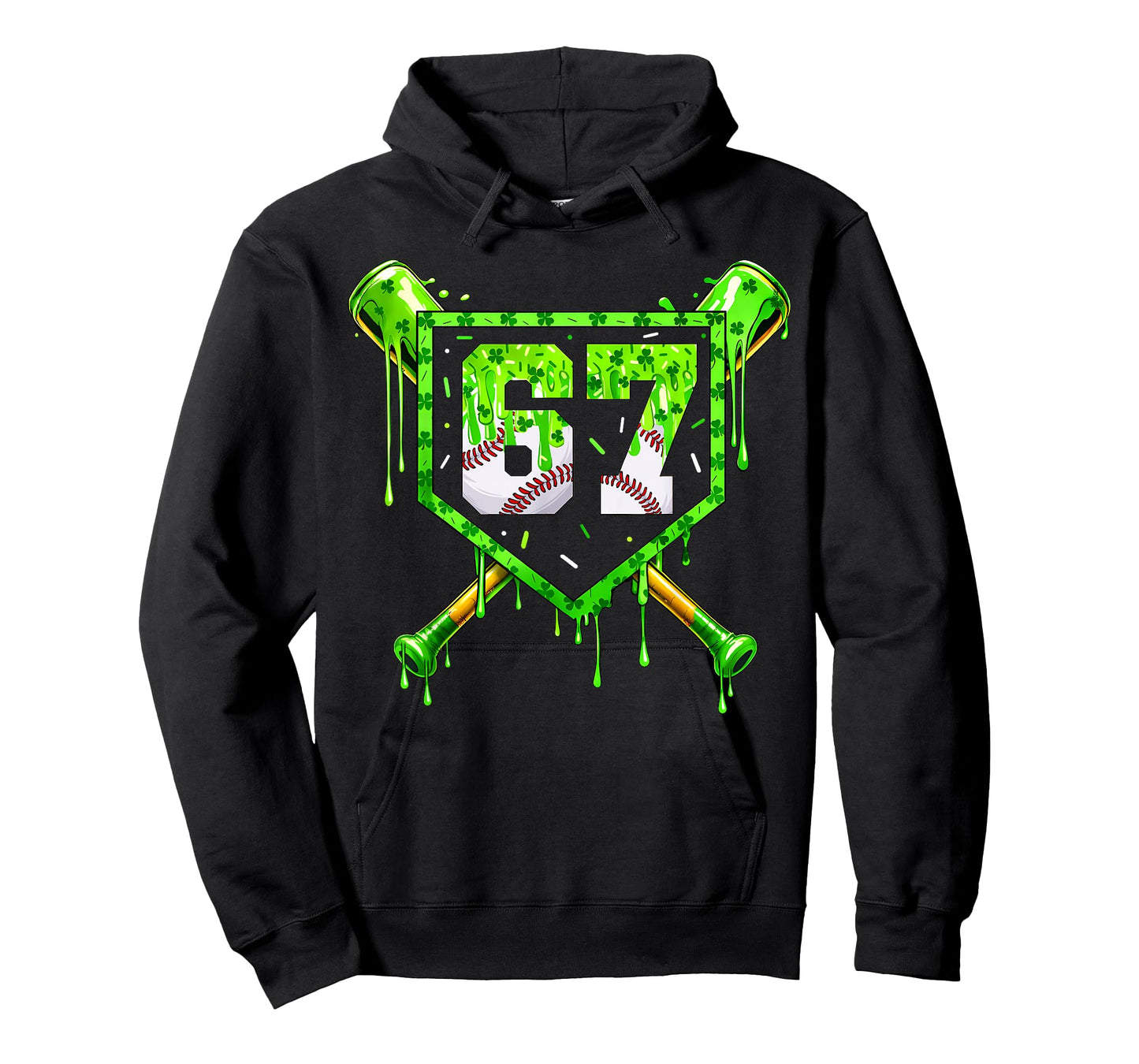 Baseball Ice Cream Drip Shamrocks 6 7 Meme St. Patrick's Day T-Shirt