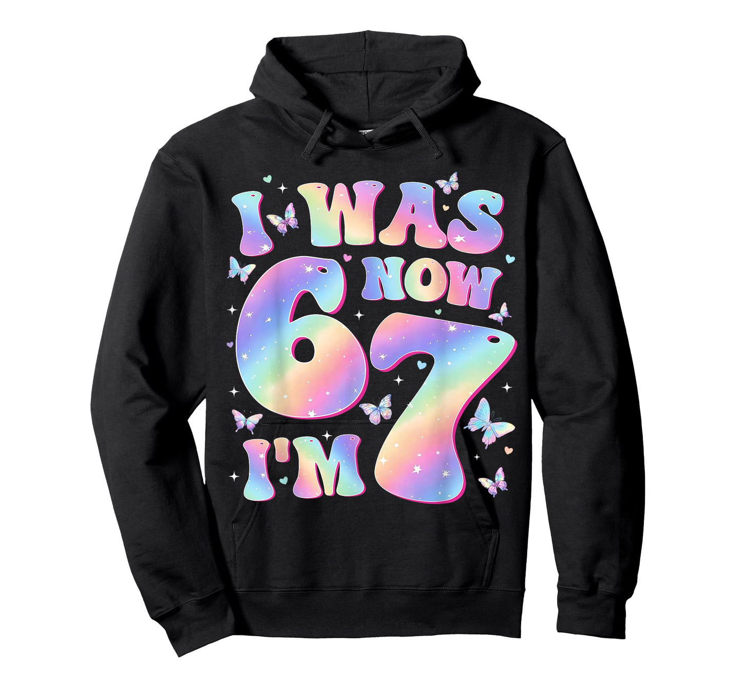 Kids 7th Birthday Girl Butterfly I was 6 Now I'm 7 Year Old T-Shirt