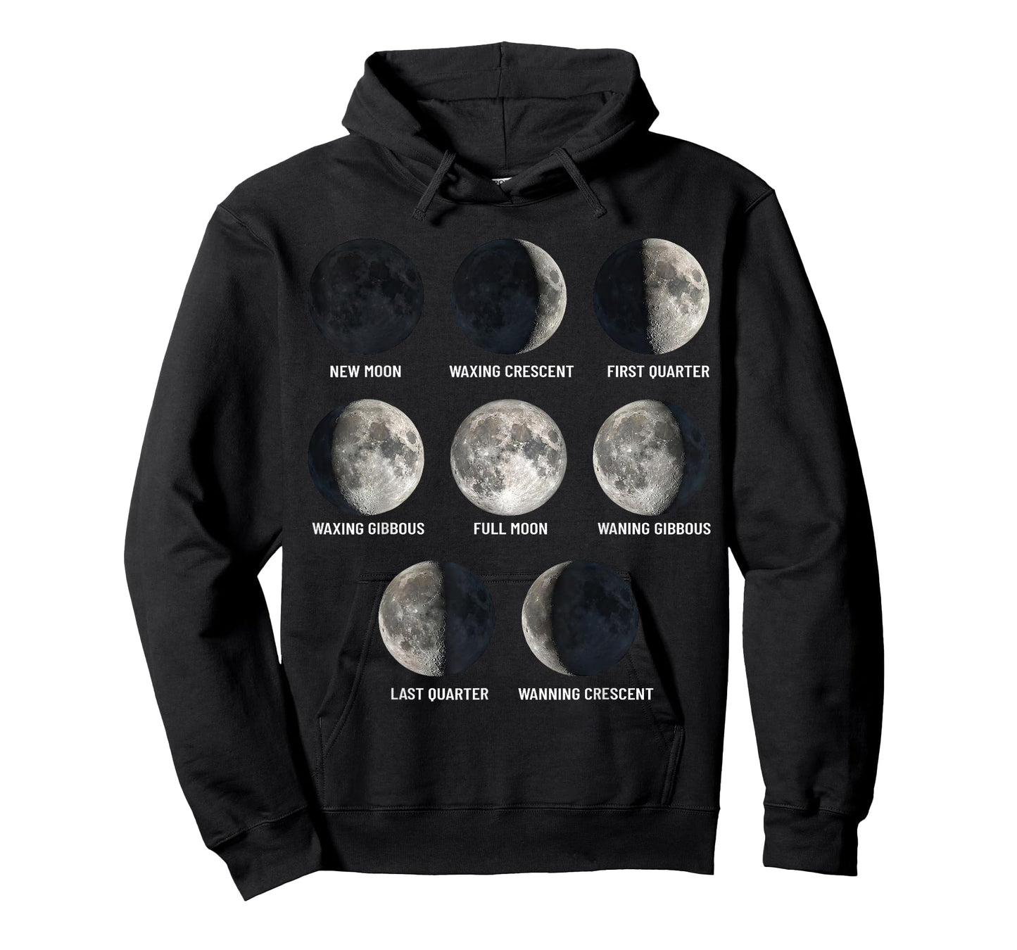 Moon Phases Chart Eight Lunar Cycle Stages Educational Space T-Shirt