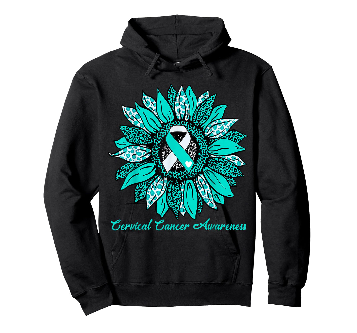 Sunflower Teal & White Ribbon Motivation Cervical Cancer T-Shirt