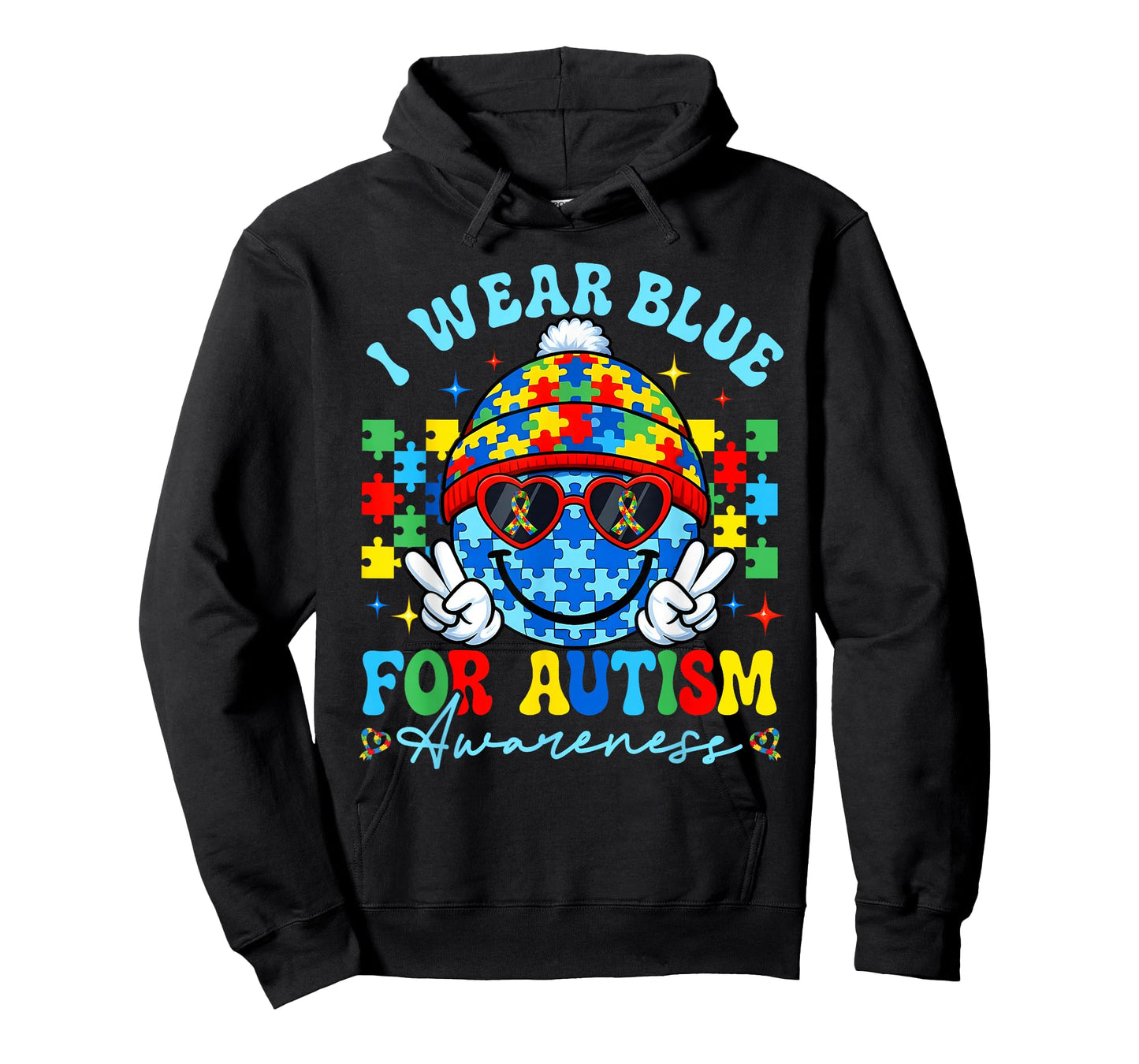 I Wear Blue Smile Face Autism Awareness Month Teacher Kid T-Shirt