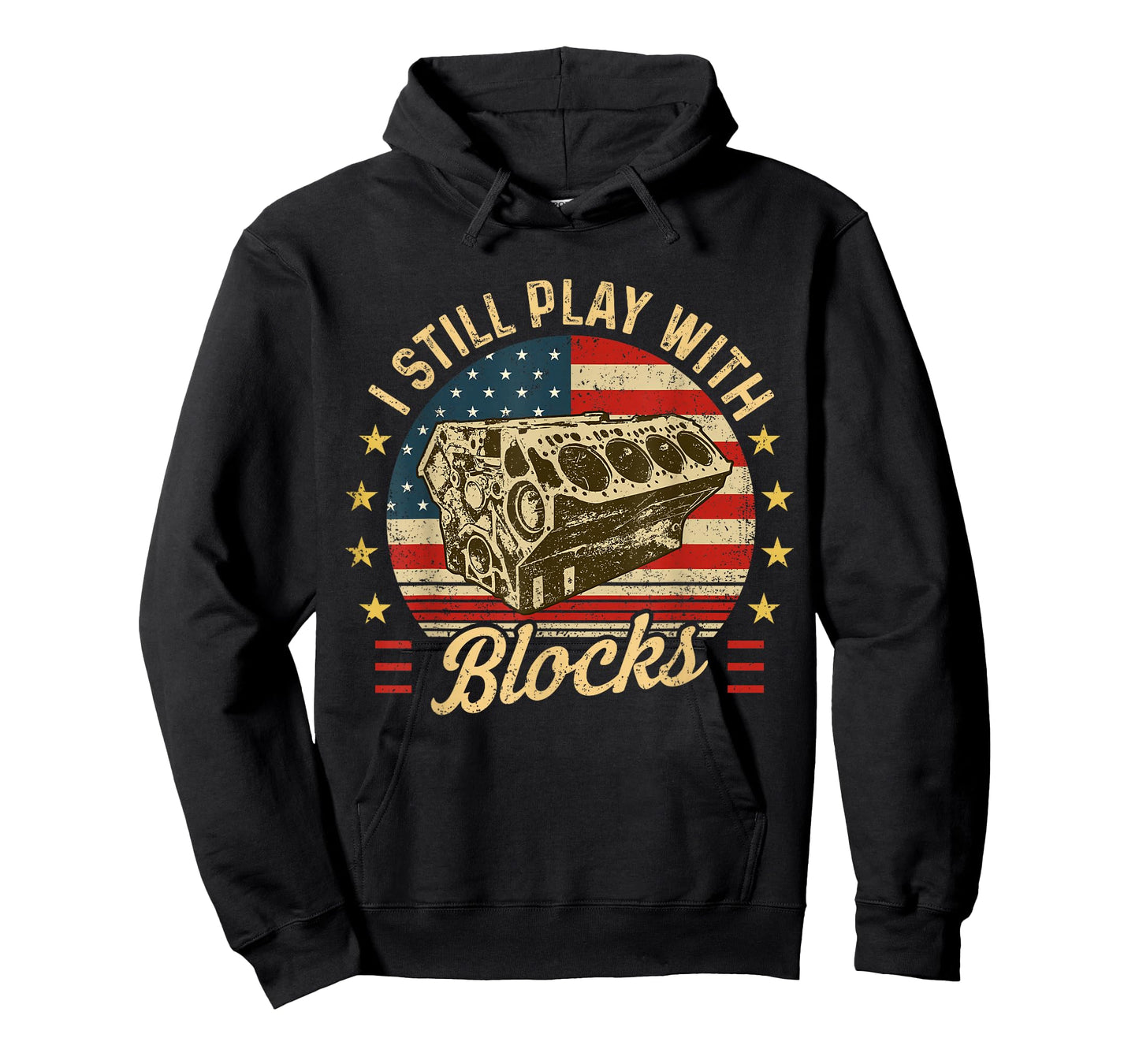I Still Play with Blocks Retro Patriotic Car Engine Mechanic T-Shirt