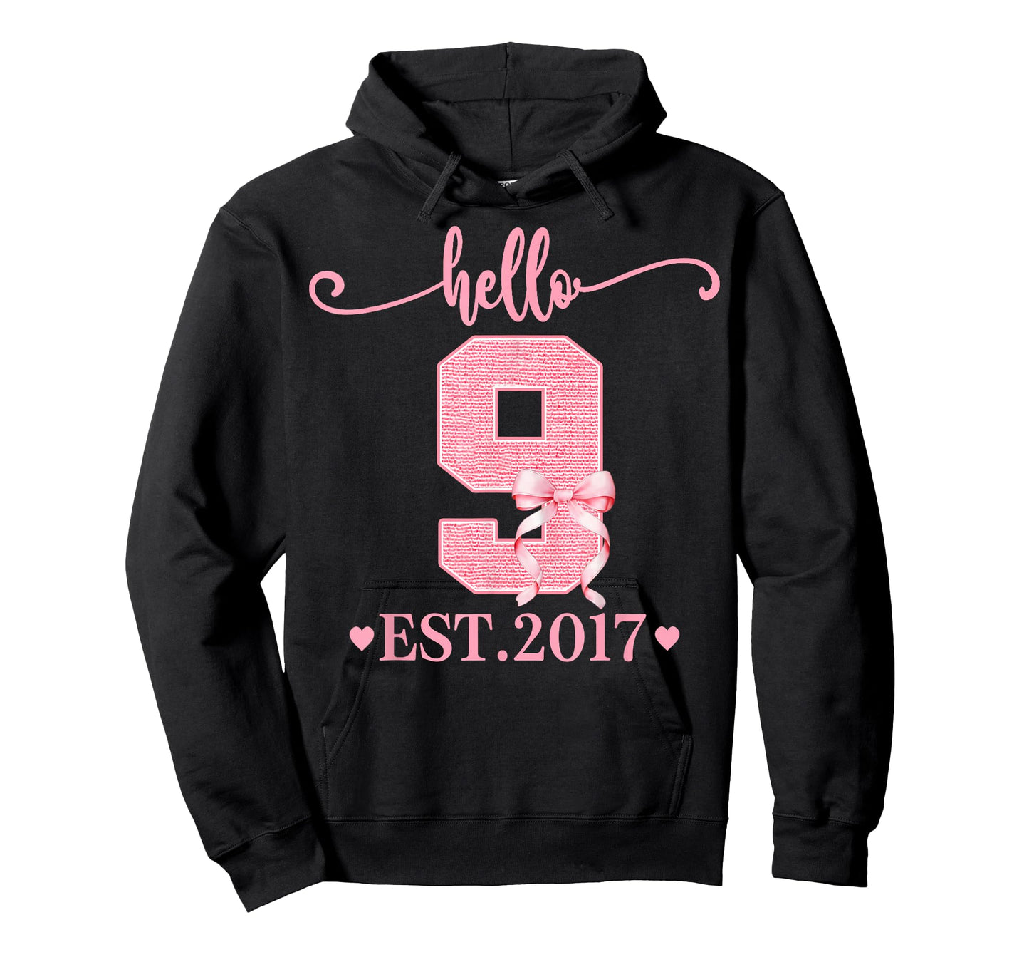 9th Birthday Girl Coquette Bow Hello 9 Year Old Est 2017 T-Shirt