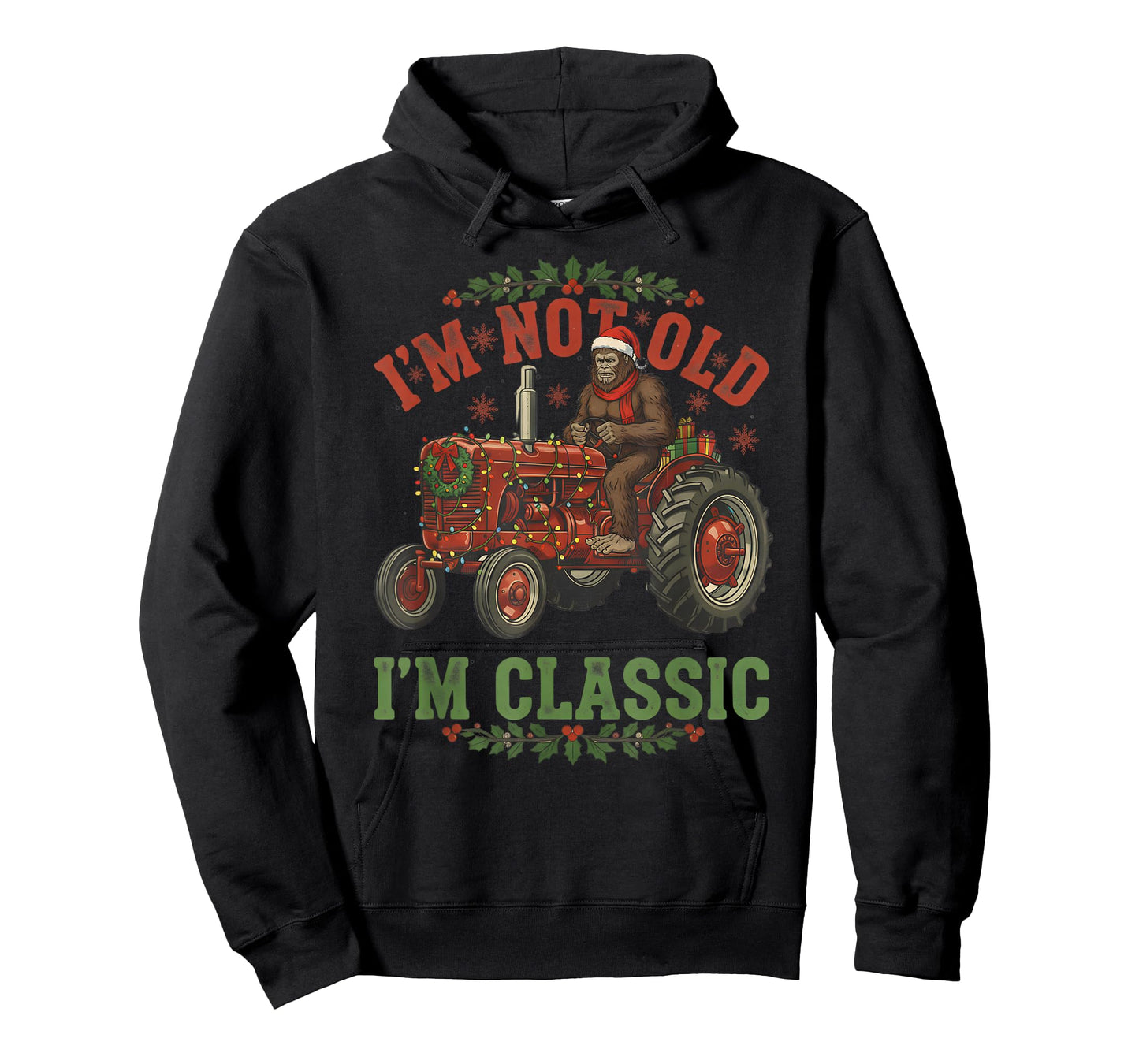Christmas Bigfoot Tractor Classic Retro Farming Sasquatch T-Shirt