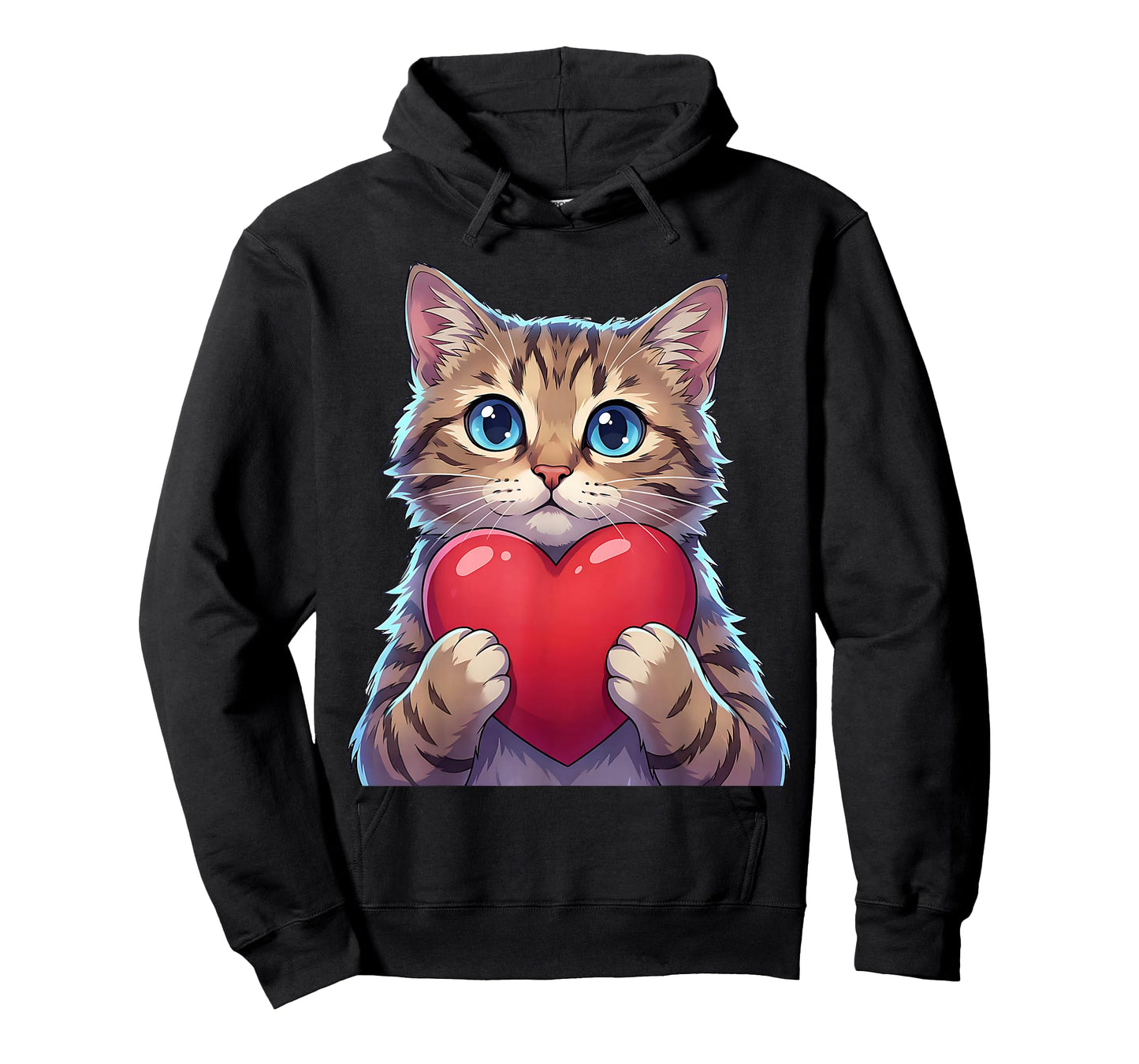 Cute Cat Holding Heart Sweet Love Valentine Illustration T-Shirt