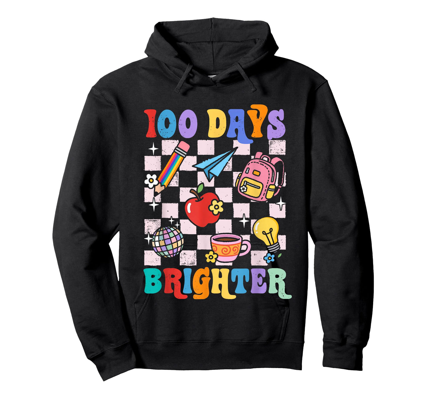 100 Days Brighter Checkered 100th Day of School Teacher Girl T-Shirt