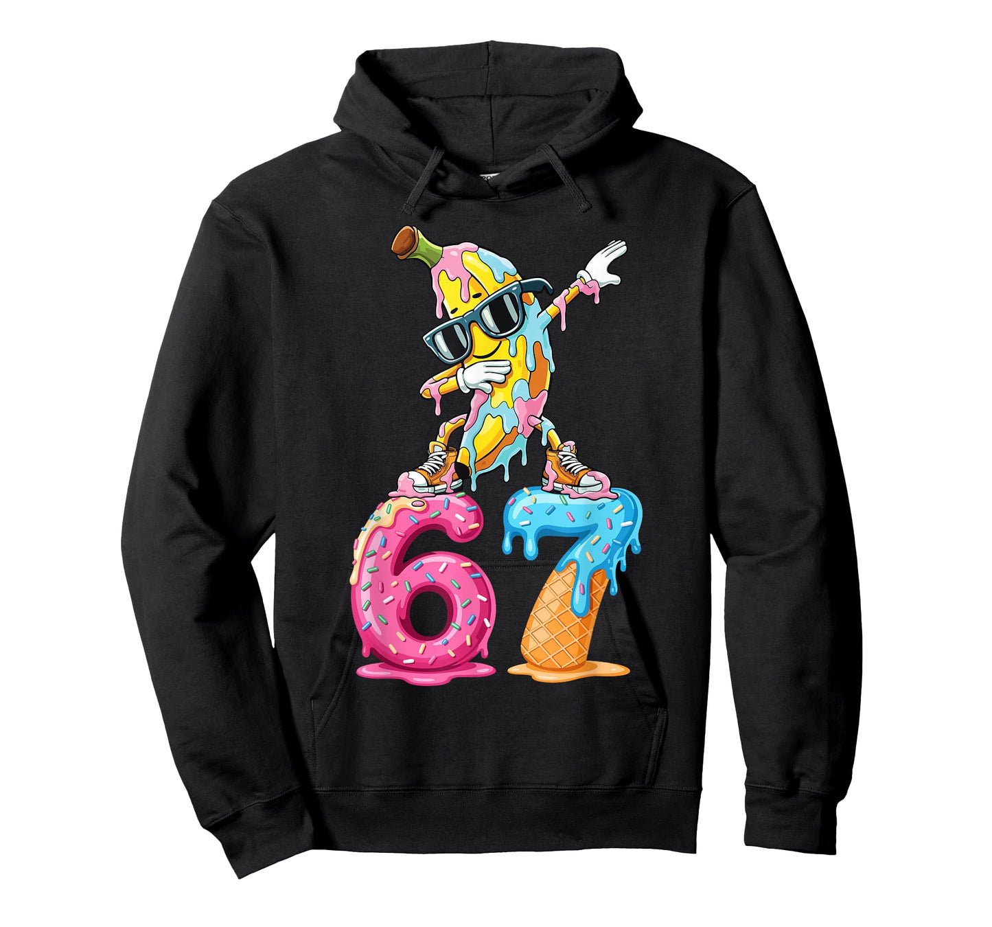 Dabbing Banana 67 Ice Cream Drip Funny Six Seven Meme T-Shirt