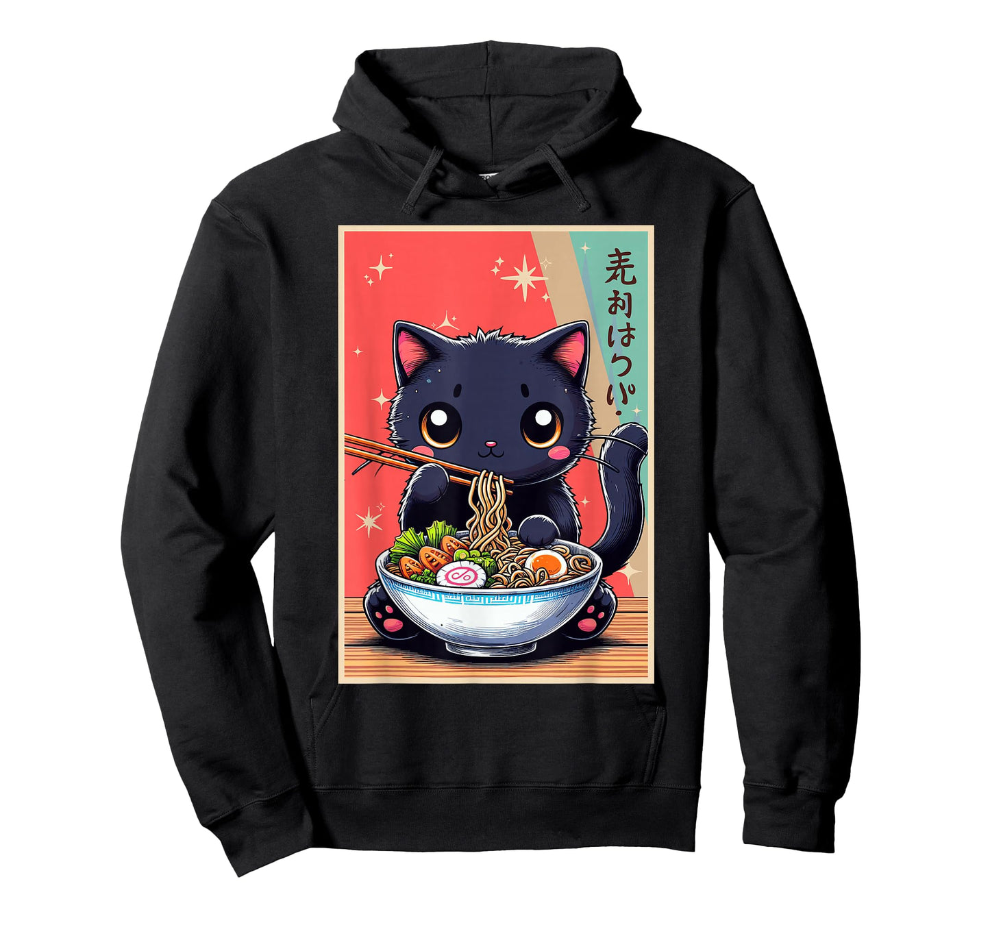Cat Eating Ramen Noodles Anime Girls Funny Kawaii Cat Lover T-Shirt