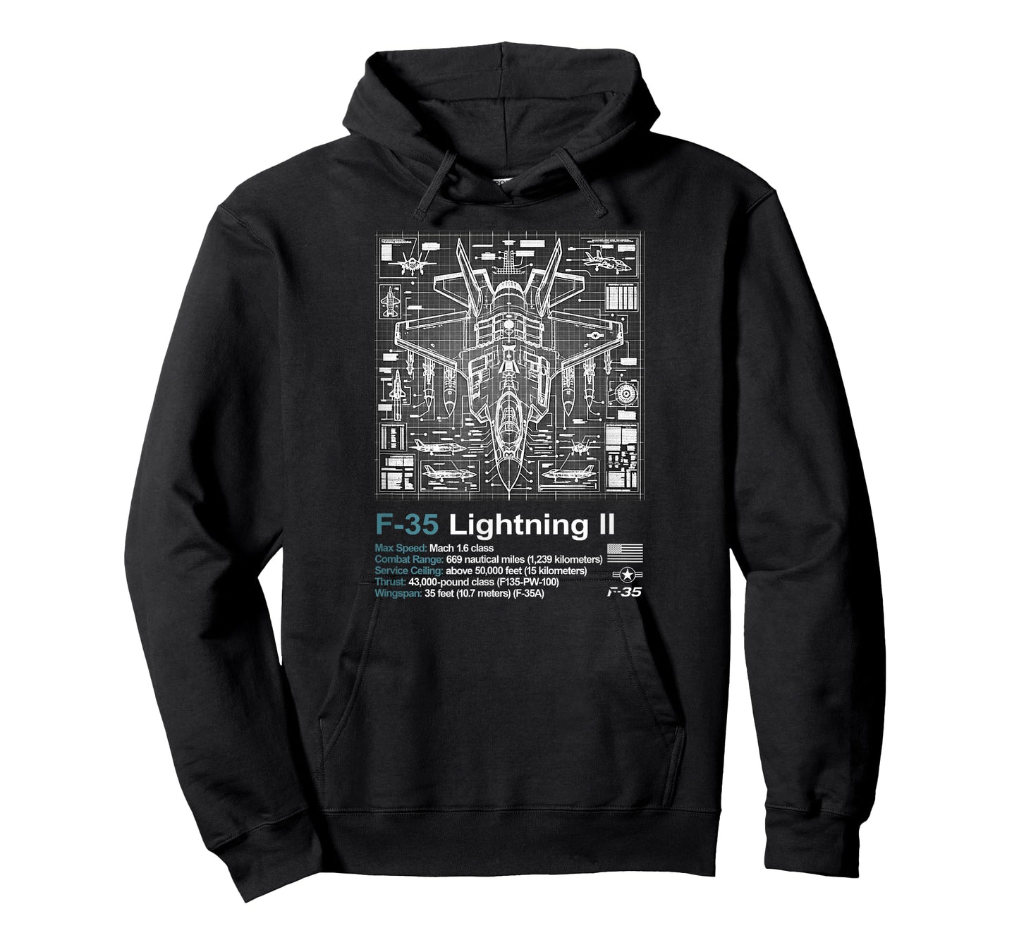 F-35 Blueprint Technical Schematic - Aviation Art Graphic T-Shirt