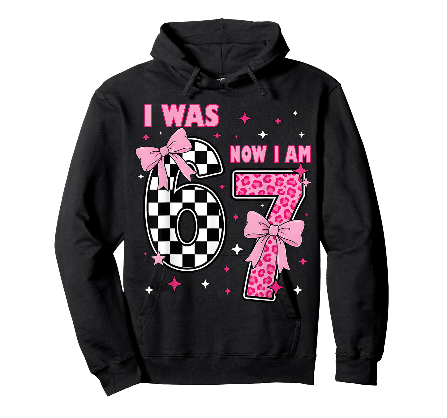 I was 6 Now I Am 7 Coquette Checkered Leopard Birthday Girl T-Shirt