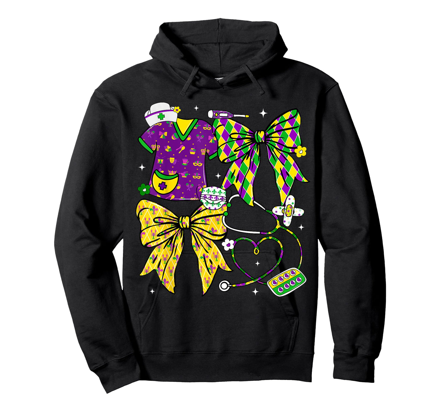 Nurse Mardi Gras Stethoscope Coquette Bow Nicu Girl Women T-Shirt