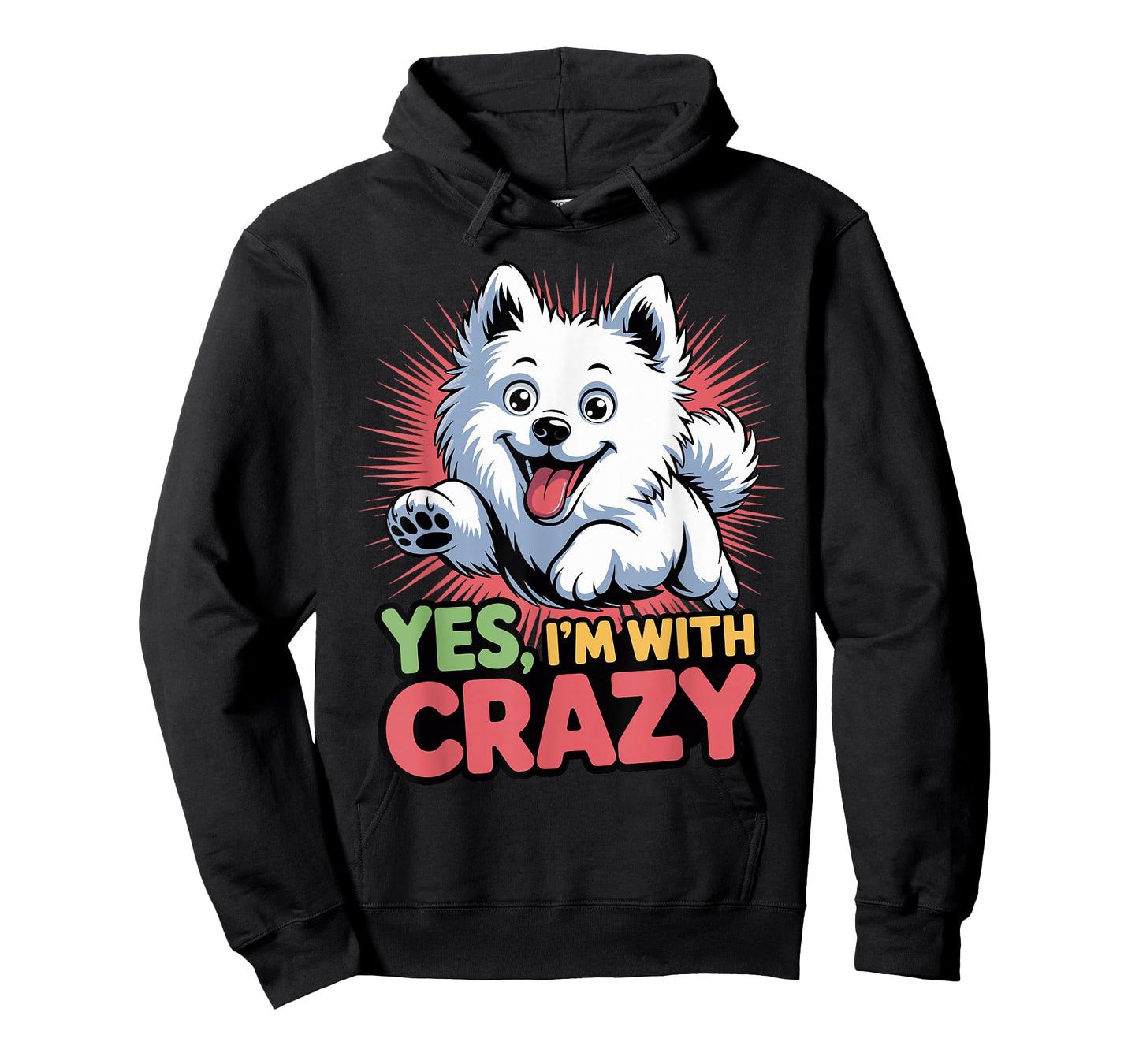 Yes, Im with Crazy Cartoon Pet Dog Breed American Eskimo Dog T-Shirt