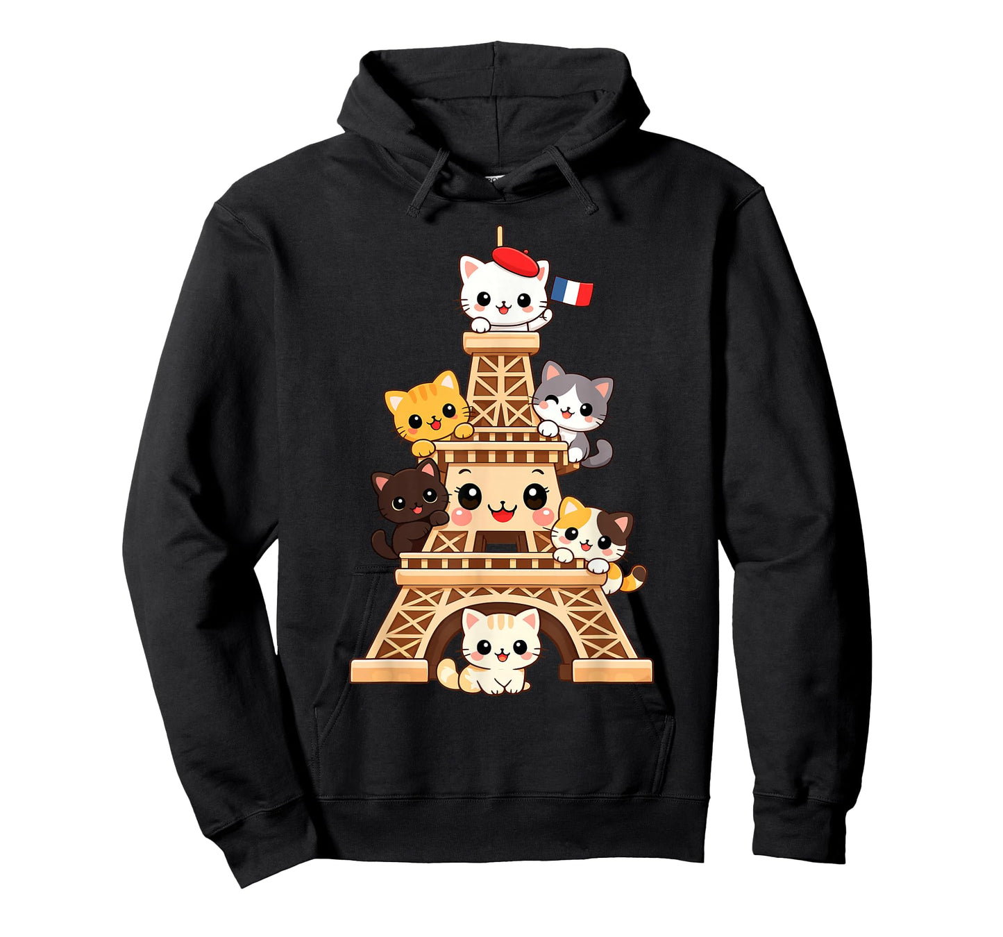 Meowffel Tower Cute Kawaii Paris Cat Cartoon Funny Cat Art T-Shirt