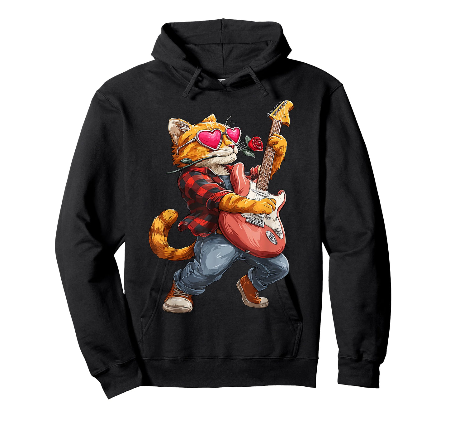 Orange Tabby Cat Guitarist Playing Guitar Valentine’s Day T-Shirt
