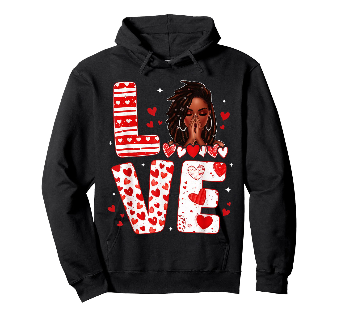 Love Afro Woman Praying Valentine Heart Black Women Girls T-Shirt