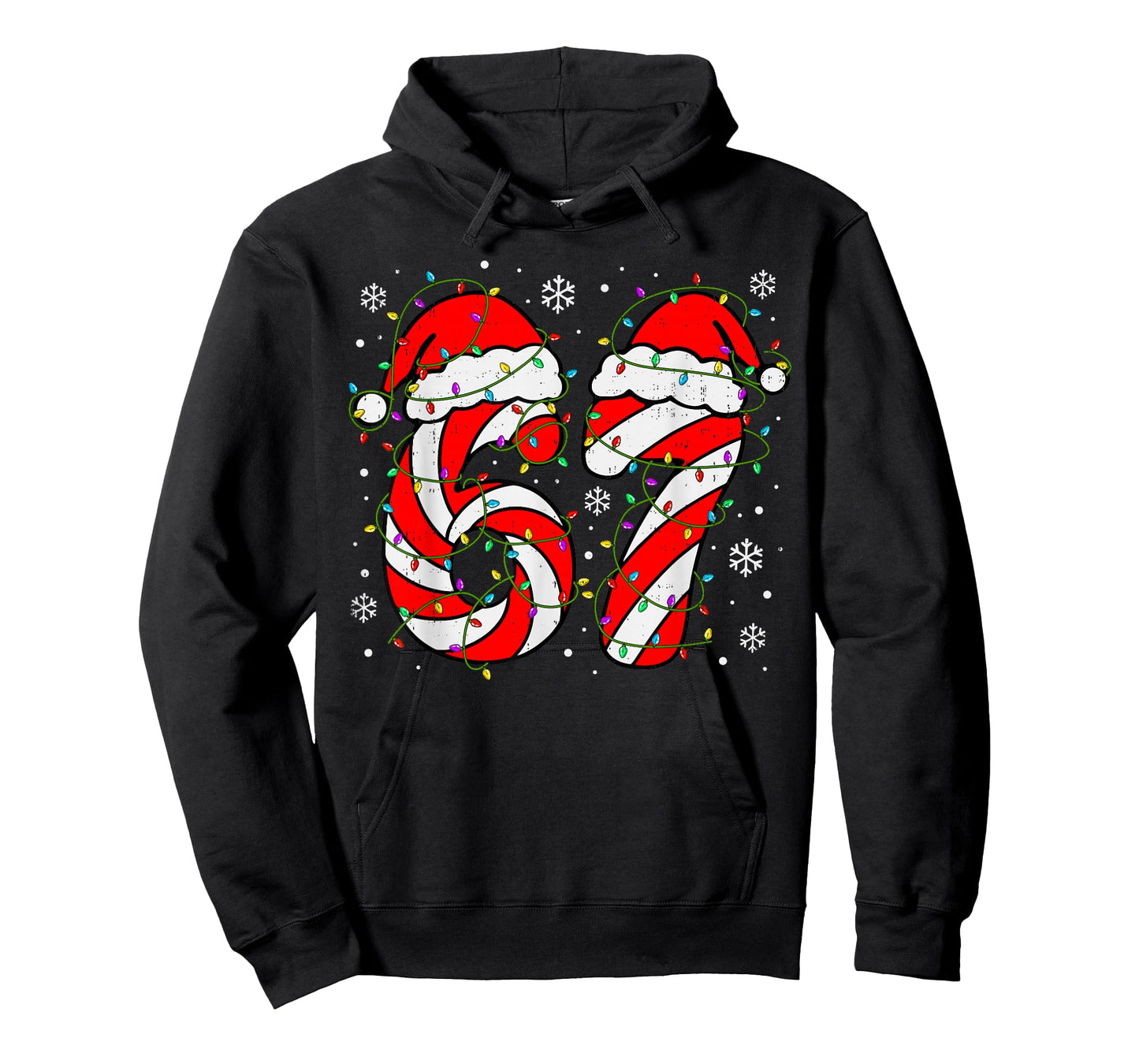 Christmas 67 Candy Cane Six Seven Meme Lights Santa Hat Xmas T-Shirt
