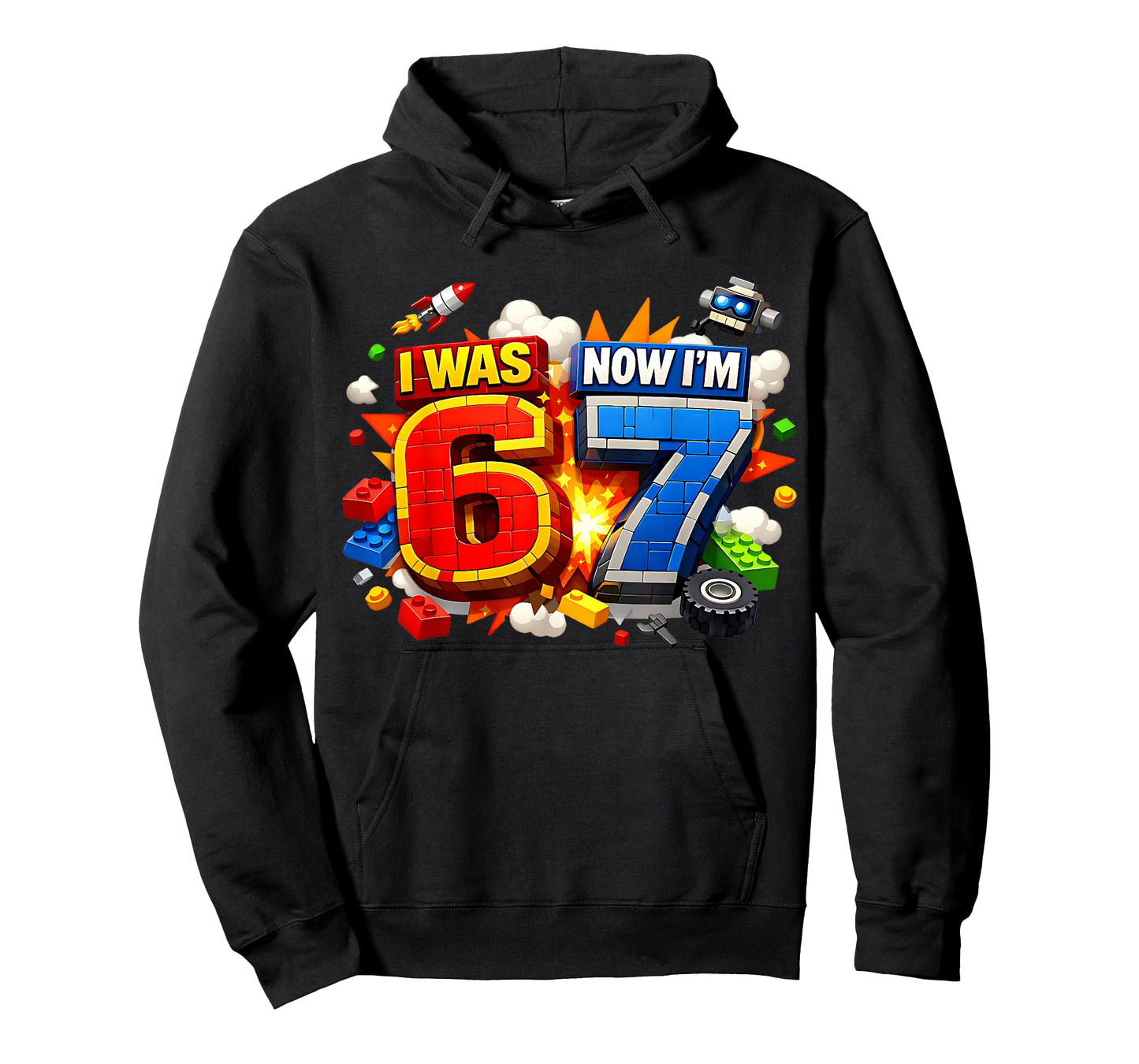 I was 6 Now I'm 7 Birthday 67 Meme Building Brick Kids T-Shirt