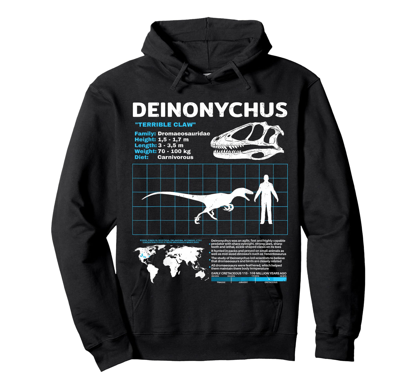 Deinonychus Fact Sheet Skull Fossil T-Shirt