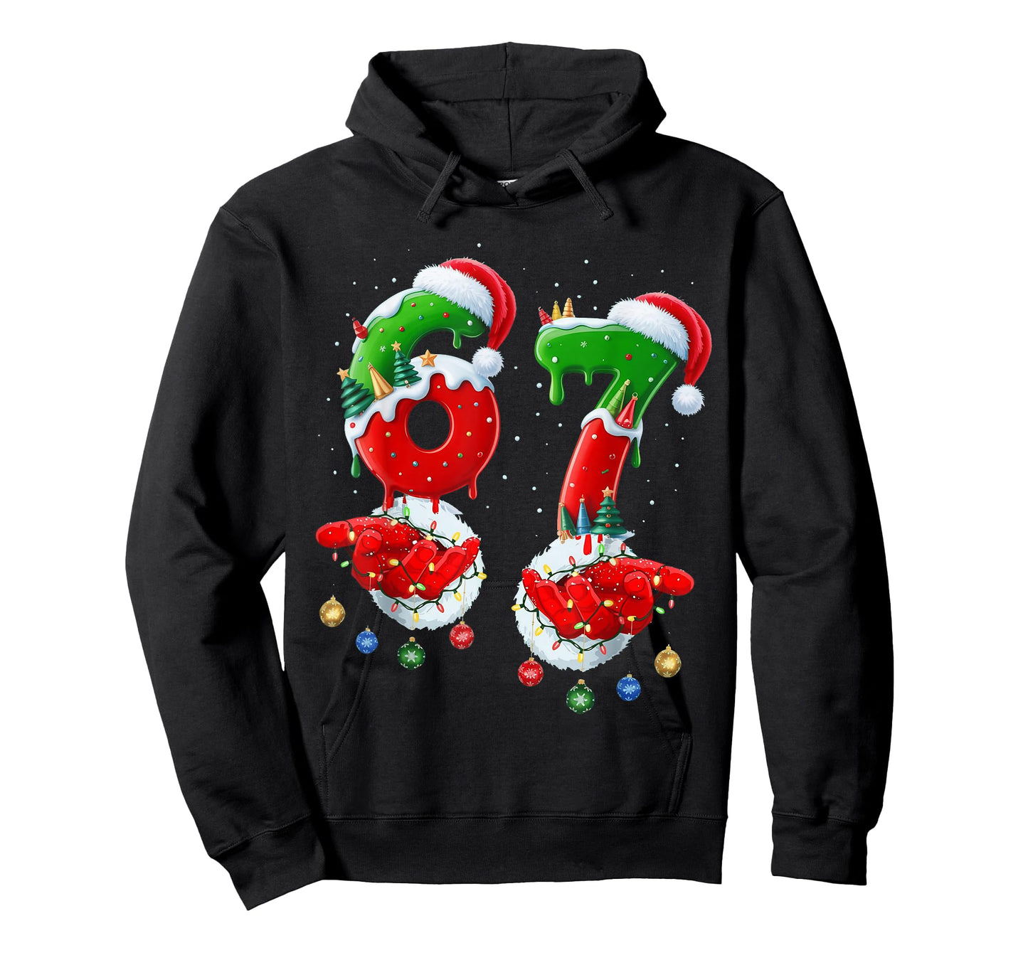 Six Seven 67 Meme 6 7 Christmas Santa Hand T-Shirt