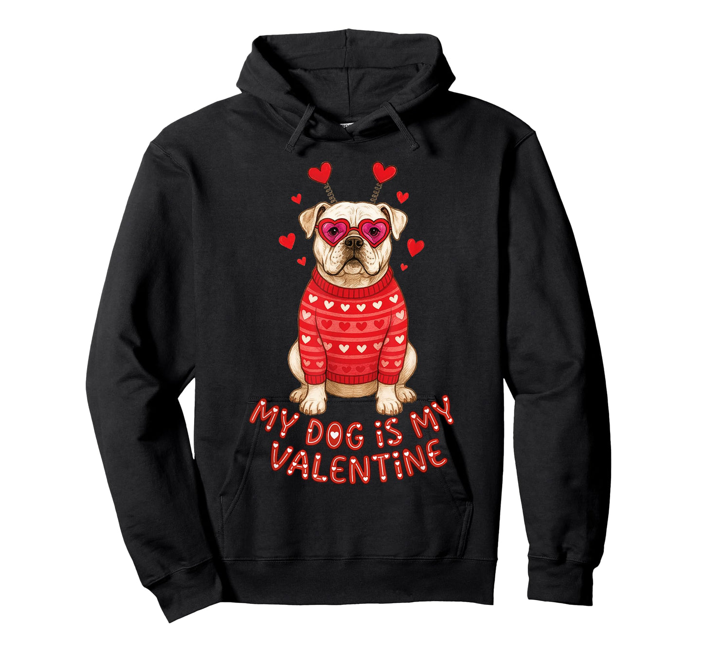 My Dog is My Valentine American Bulldog Heart Glasses Funny T-Shirt