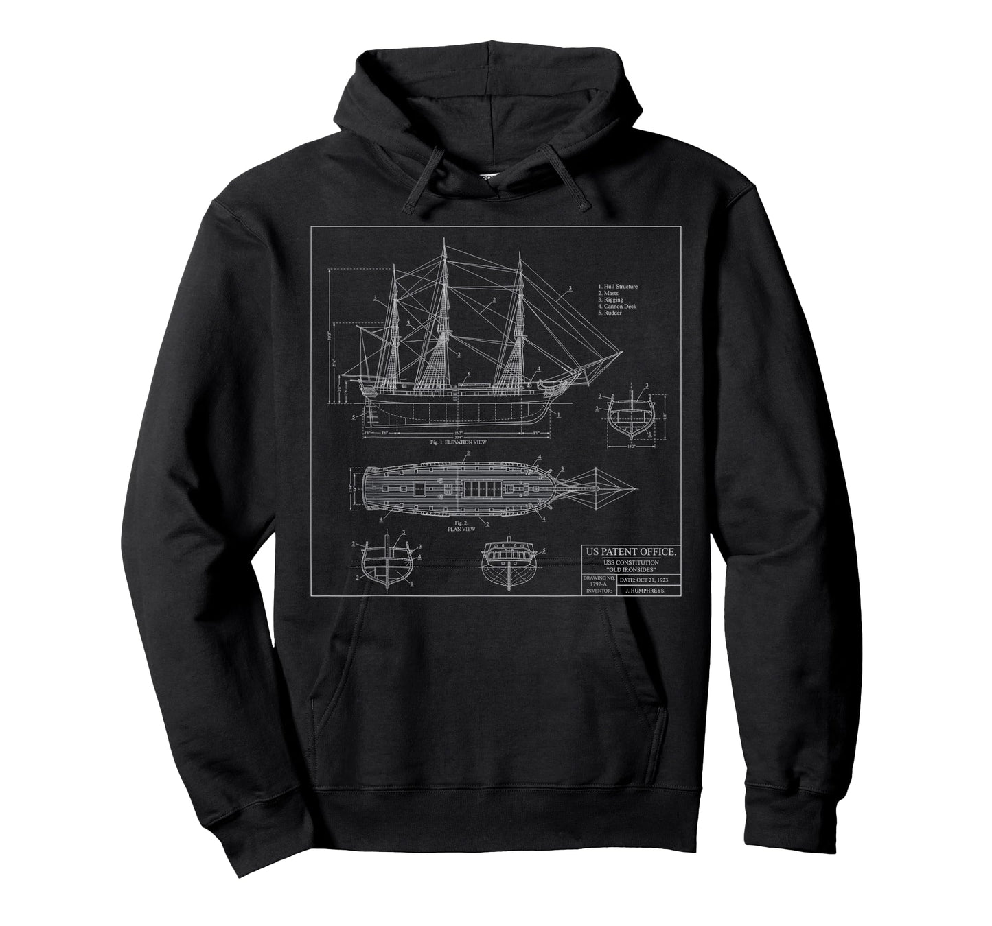 Blueprint Ship Old Ironsides Vintage 1794 USS Constitution T-Shirt