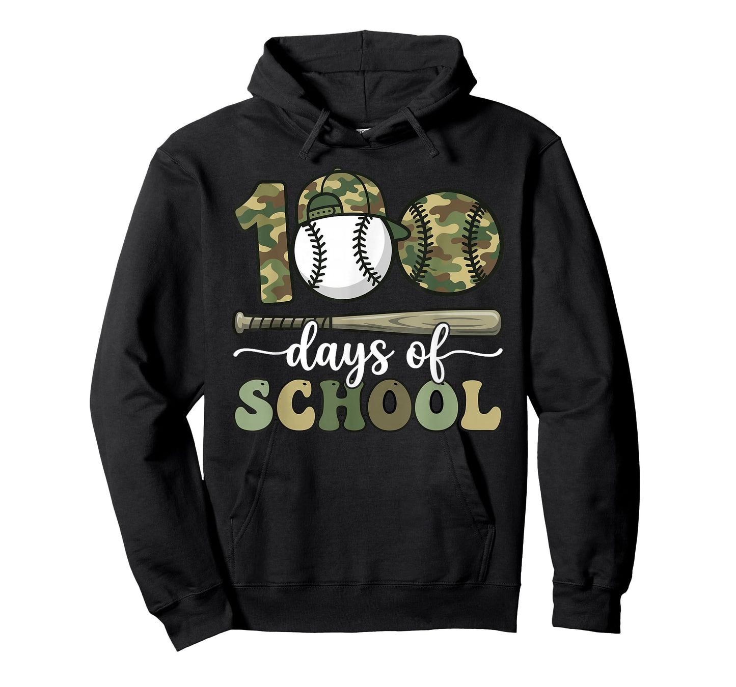 100 Days of School Baseball Camo Art for Boys Kids Students T-Shirt