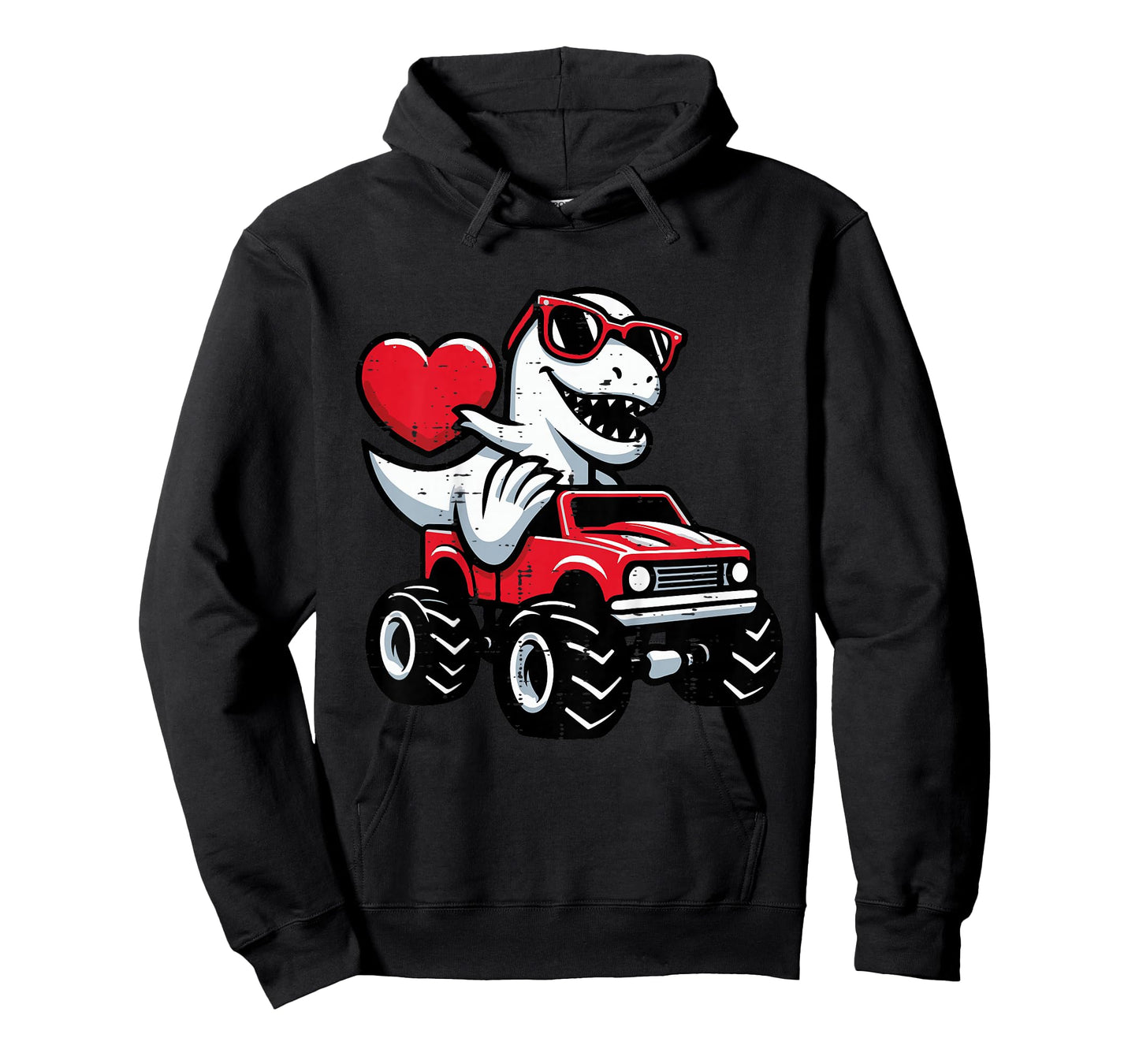 Kids Valentines Day Dino Heart Sunglasses Monster Truck Boys Kids T-Shirt