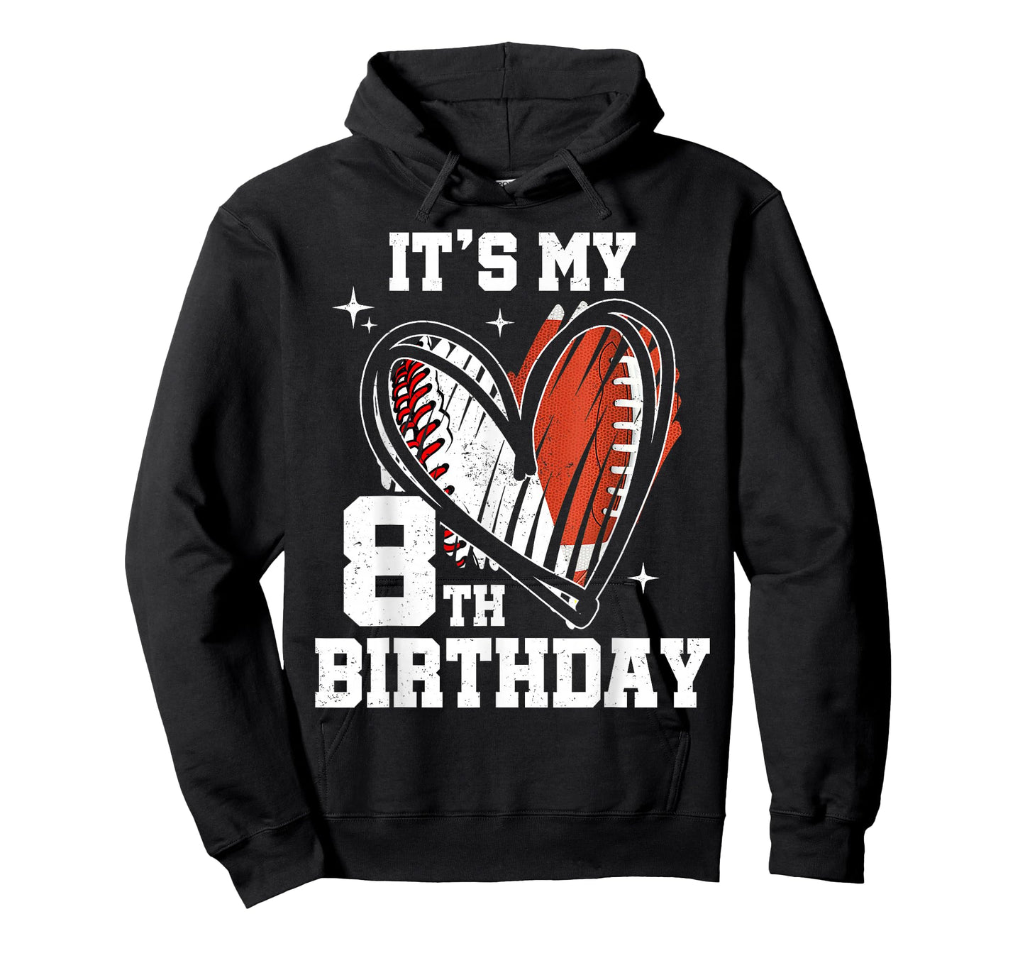 It's My 8th Birthday Baseball Football Heart 8 Year Old T-Shirt
