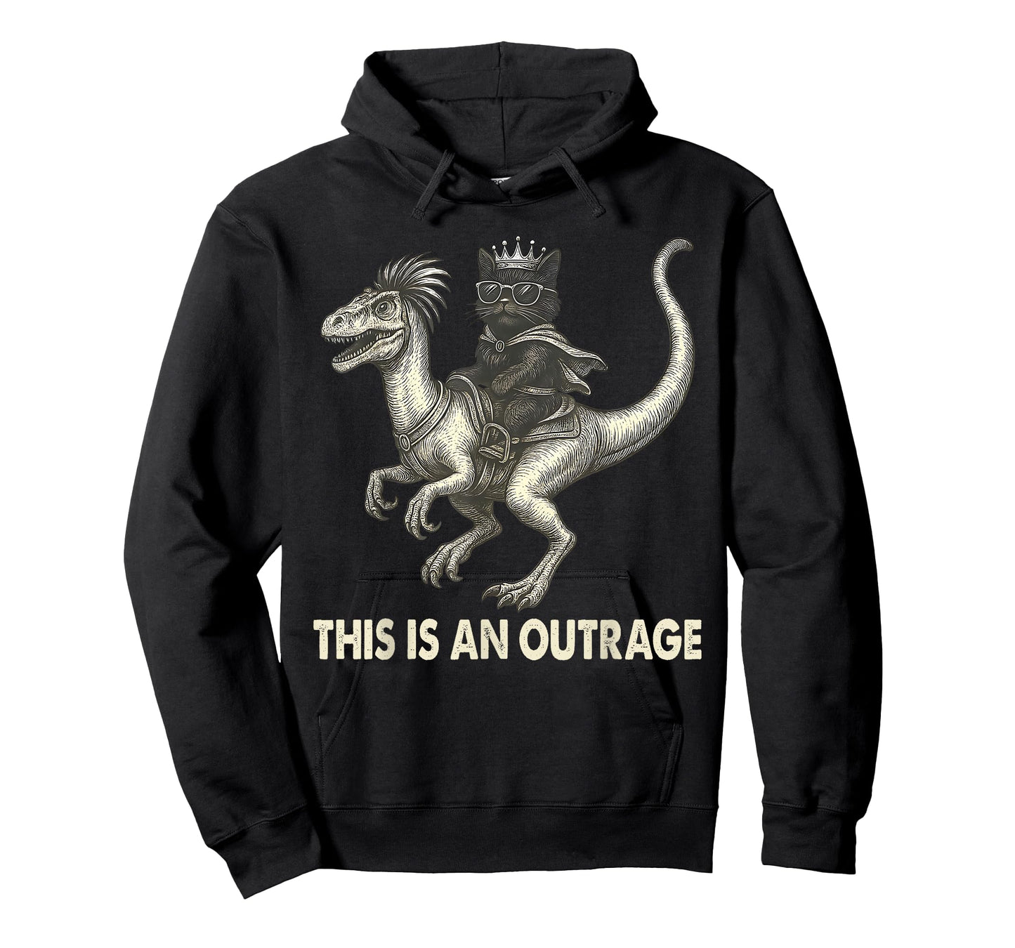 This is an Outrage Cat Ridding Dinosaur Meme Funny Sarcastic T-Shirt