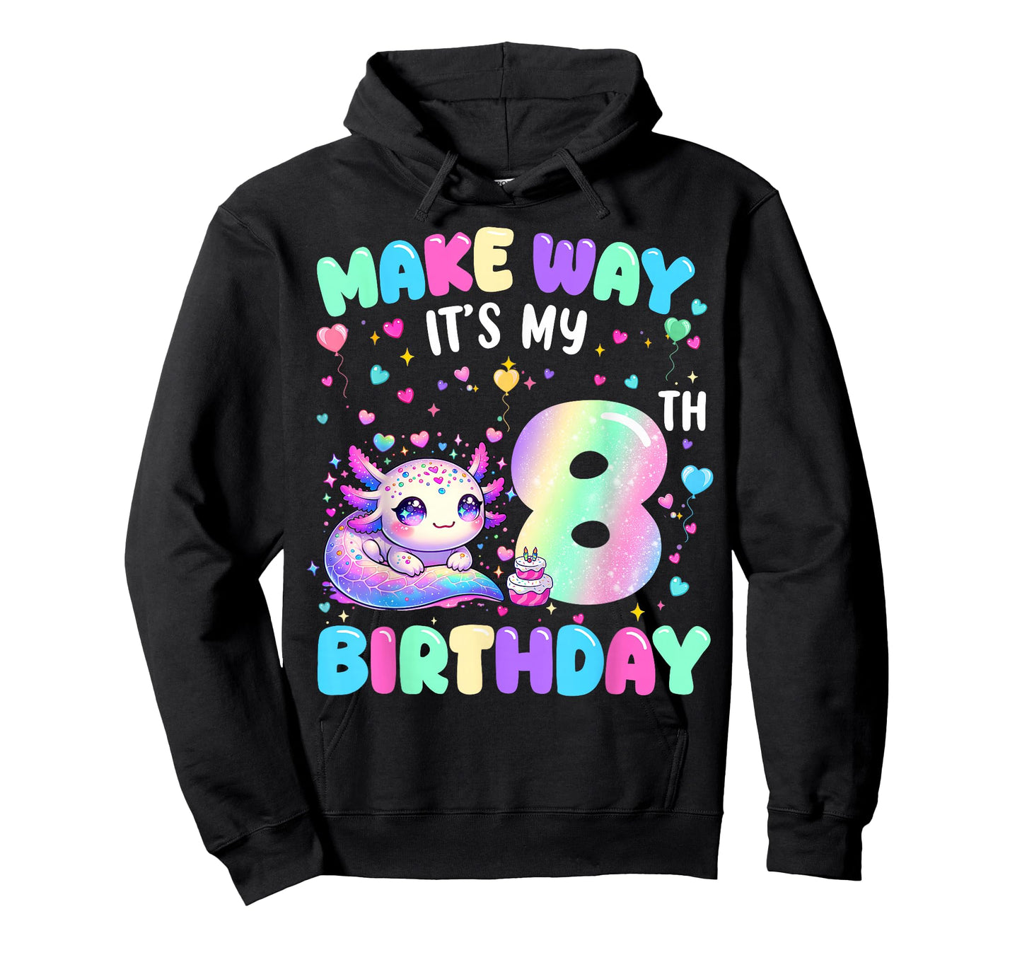 It's My 8th Birthday Girl Cute Axolotl 8 Year Old Bday Kids T-Shirt