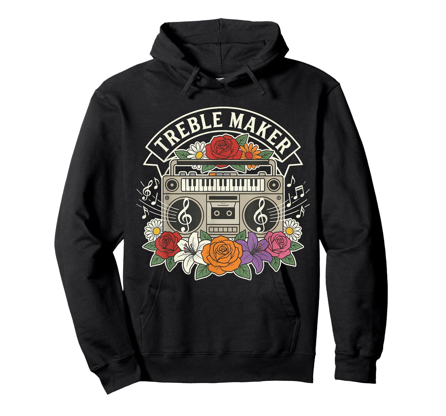 Treble Maker – Funny Music Pun Quote Boombox Floral Design T-Shirt