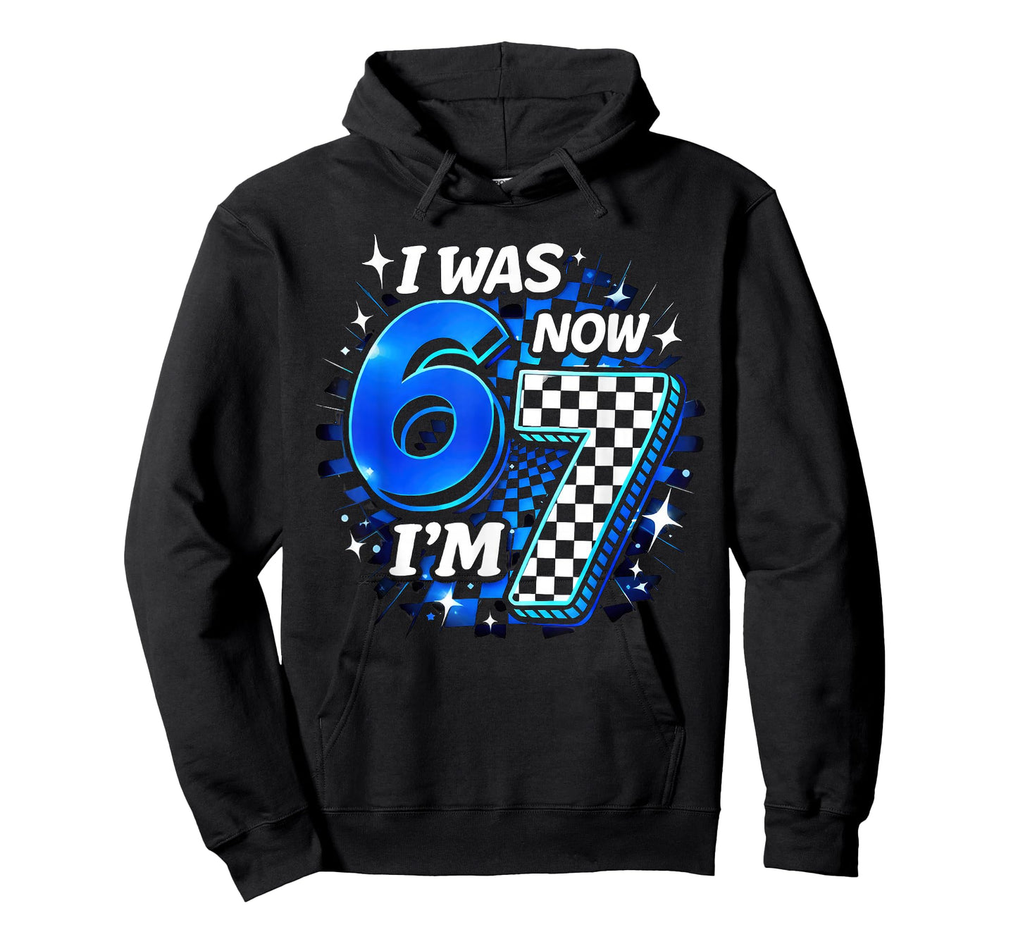 Blue Checkered I was 6 Now I'm 7 Funny 67 Birthday Boy T-Shirt