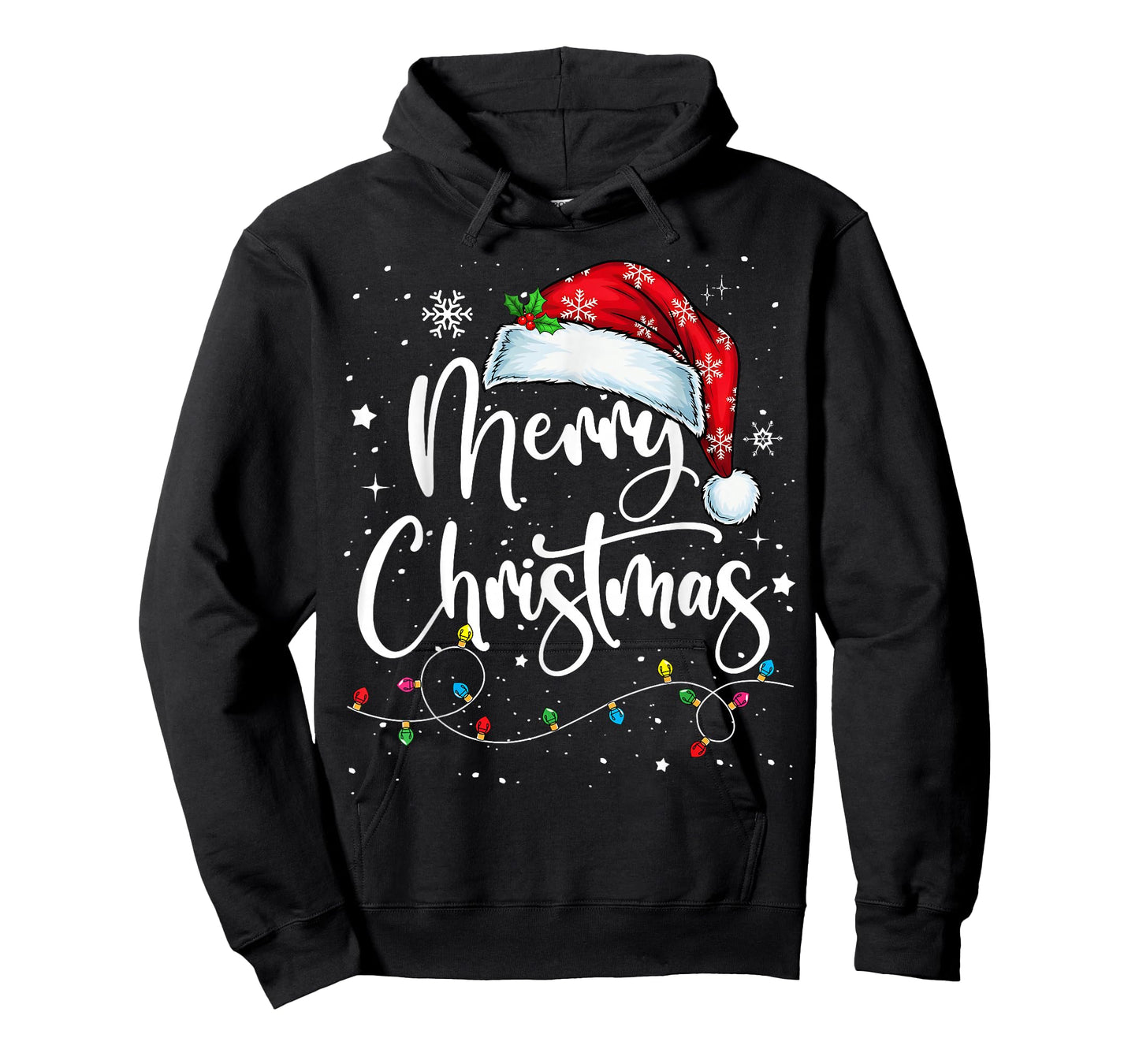 Merry Christmas Lights Santa Hat Xmas Family Matching Pajama T-Shirt