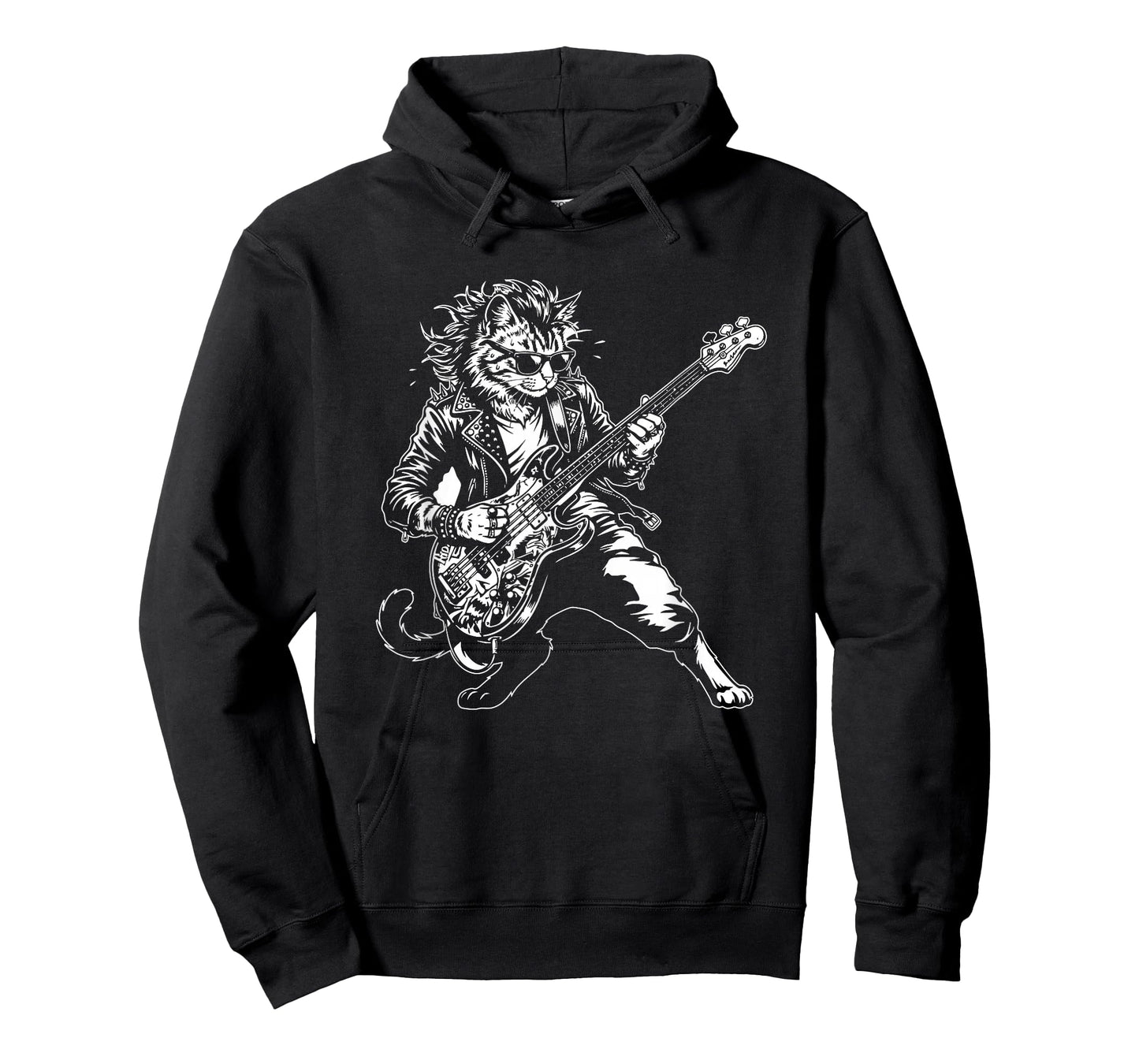Punk Rock Cat Playing Bass Guitar Cool Musician Graphic T-Shirt