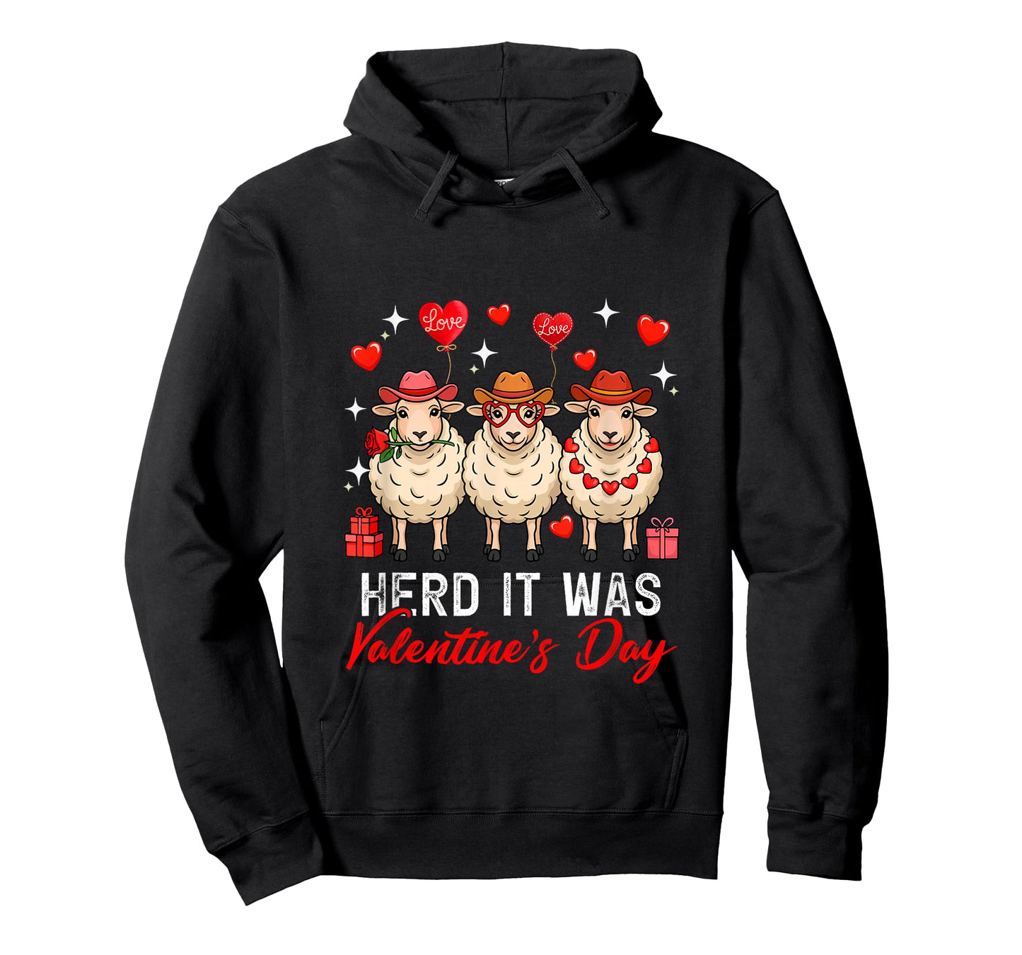 Herd It was Valentine's Day Three Cute Sheep Floral Hearts T-Shirt