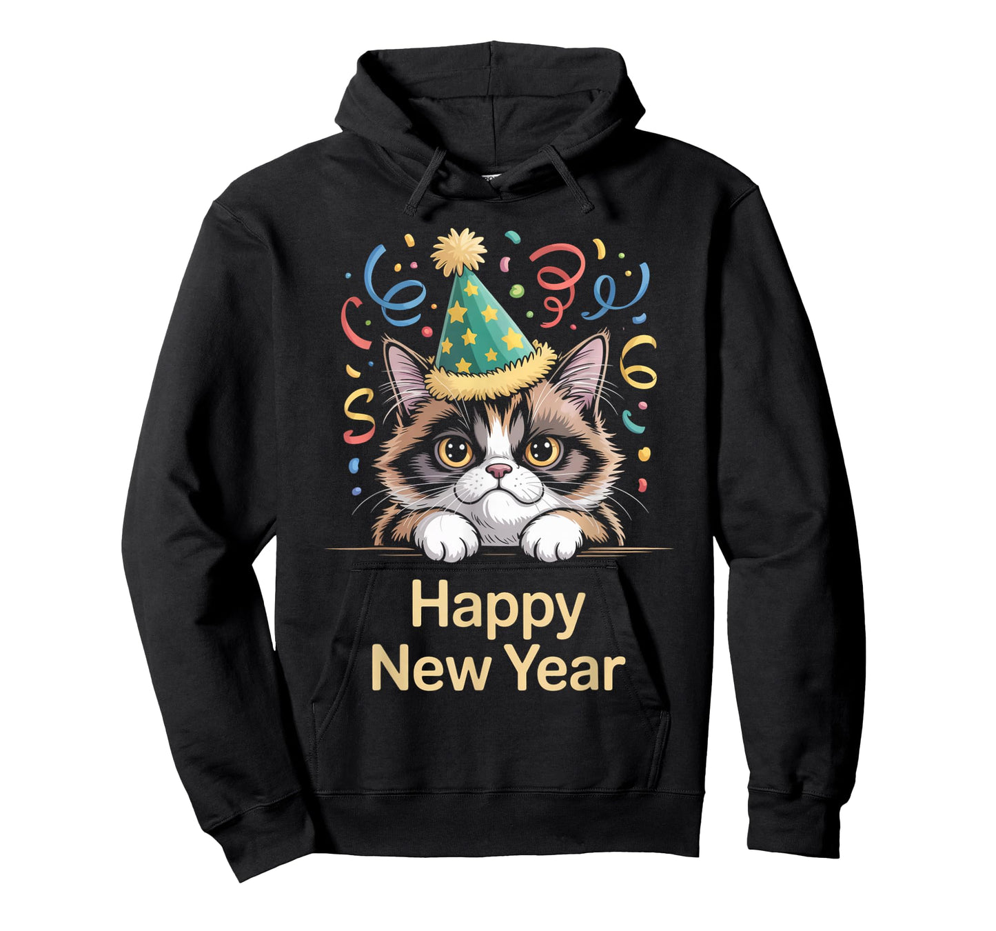 Cute Party Cat Happy New Year Funny New Year’s Eve Tee T-Shirt
