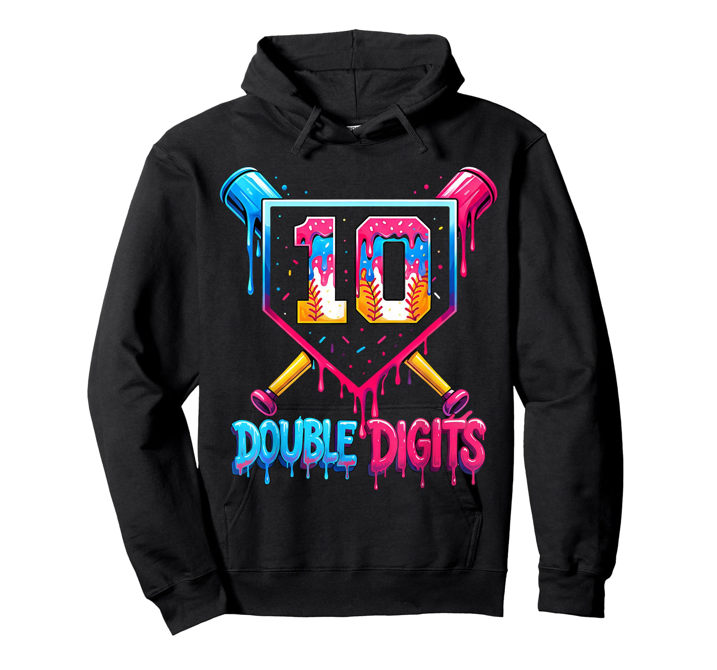 Baseball Drip 10th Birthday Boy Double Digits Ice Cream Drip T-Shirt