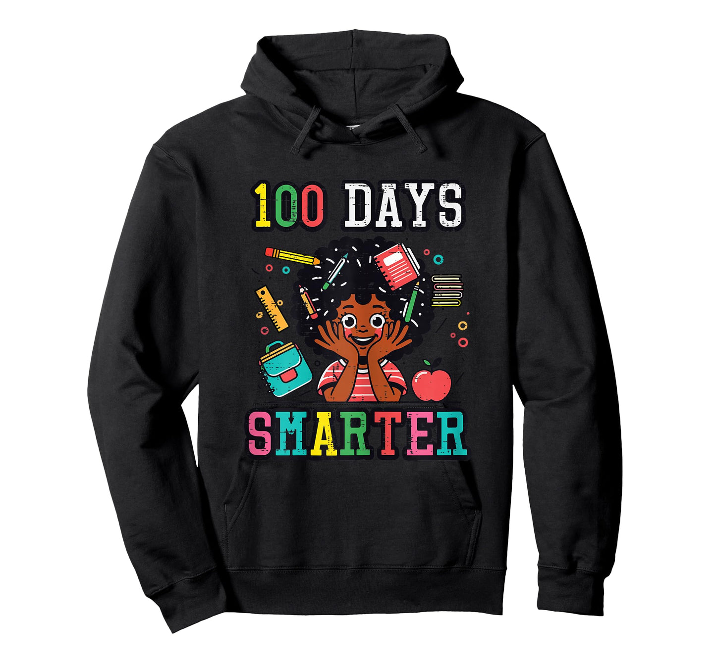 100 Days Smarter Black Afro Girl 100th Day School Girls Kids T-Shirt