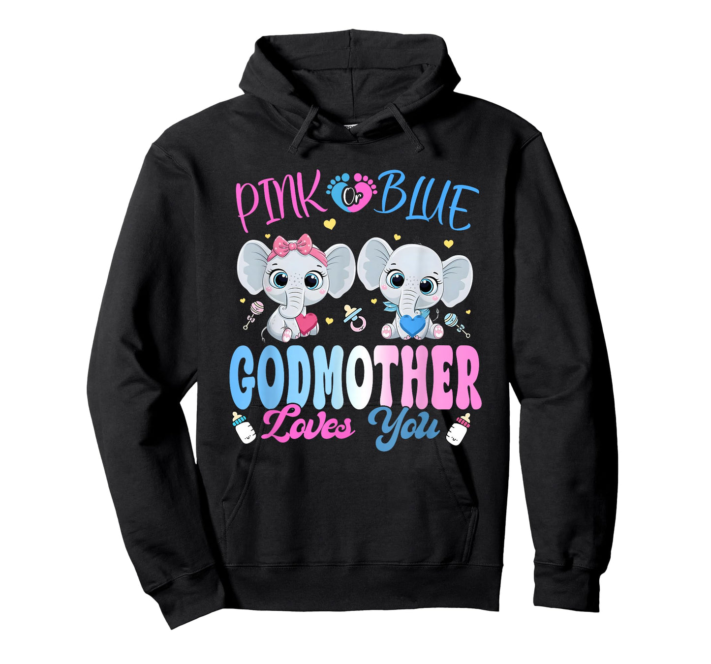 Pink or Blue Godmother Loves You Gender Reveal Elephant T-Shirt