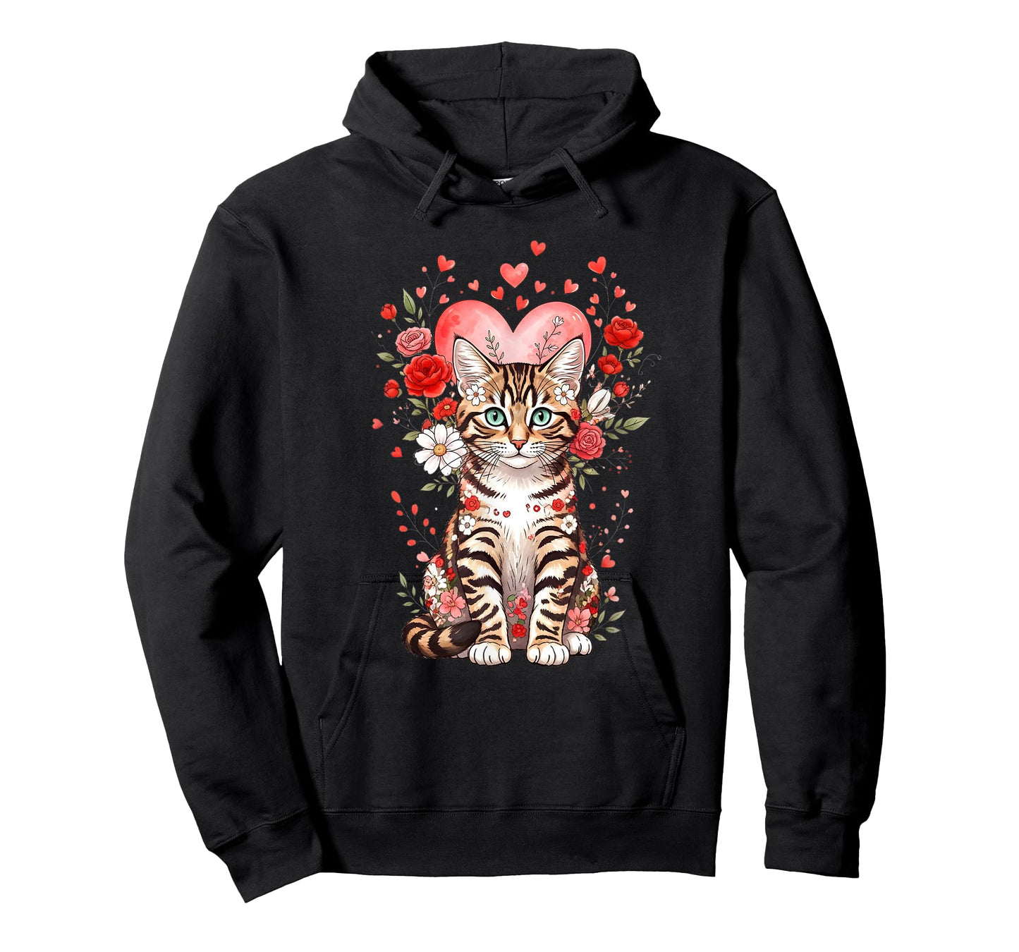 Bengal Cat Valentine Floral Heart for Cat Lovers T-Shirt