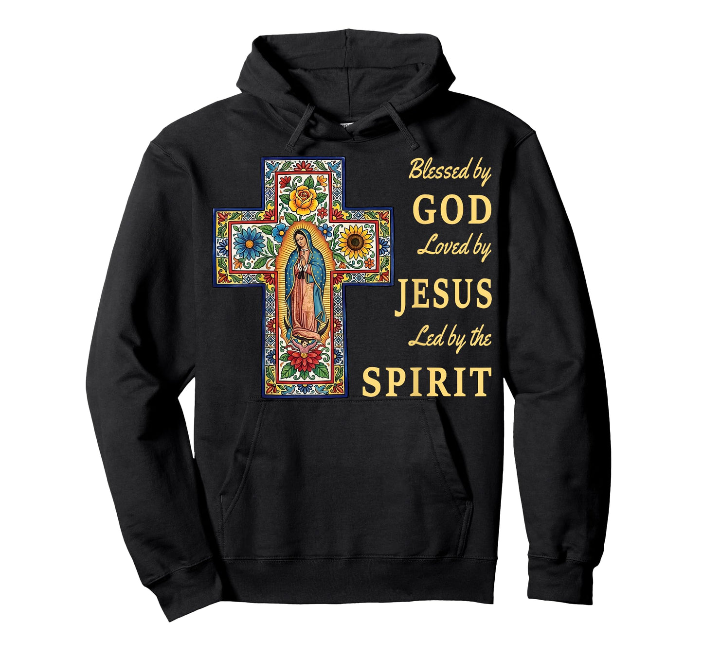 Blessed by God Loved by Jesus Our Lady of Guadalupe Cross T-Shirt