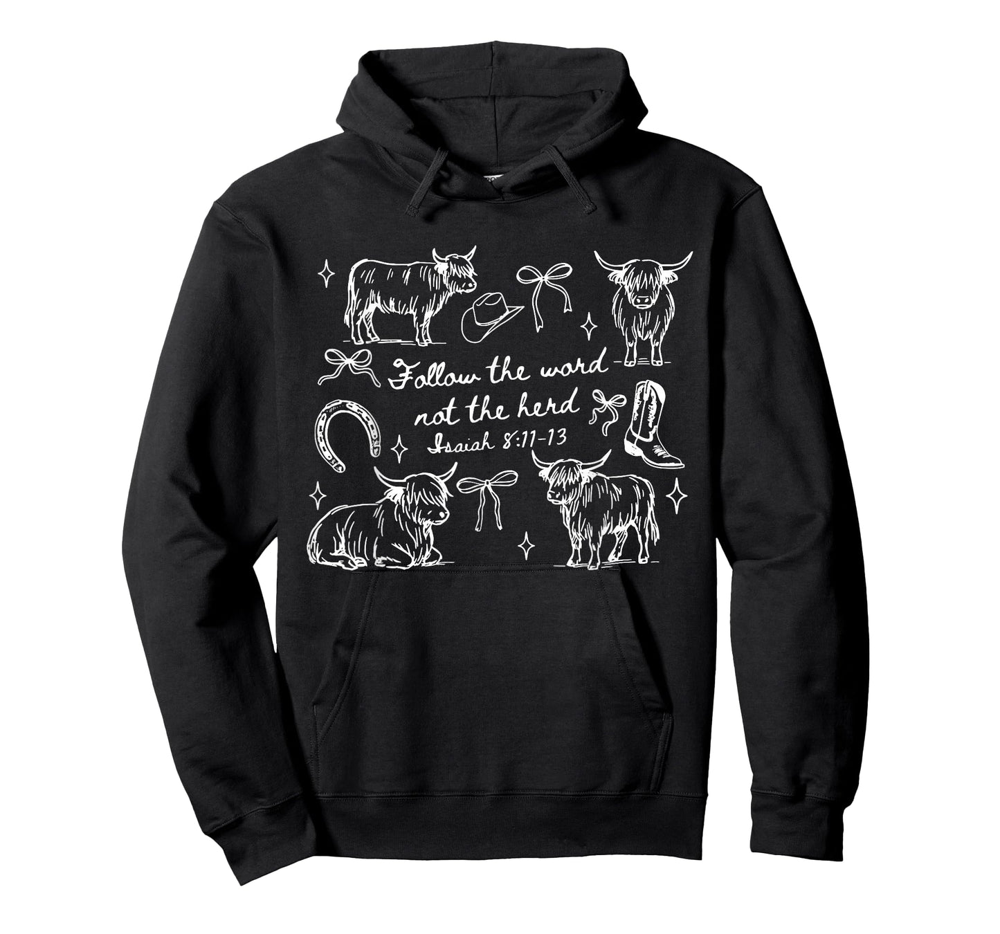 Coquette Bow Highland Cow Follow The Word Not The Herd Bible T-Shirt