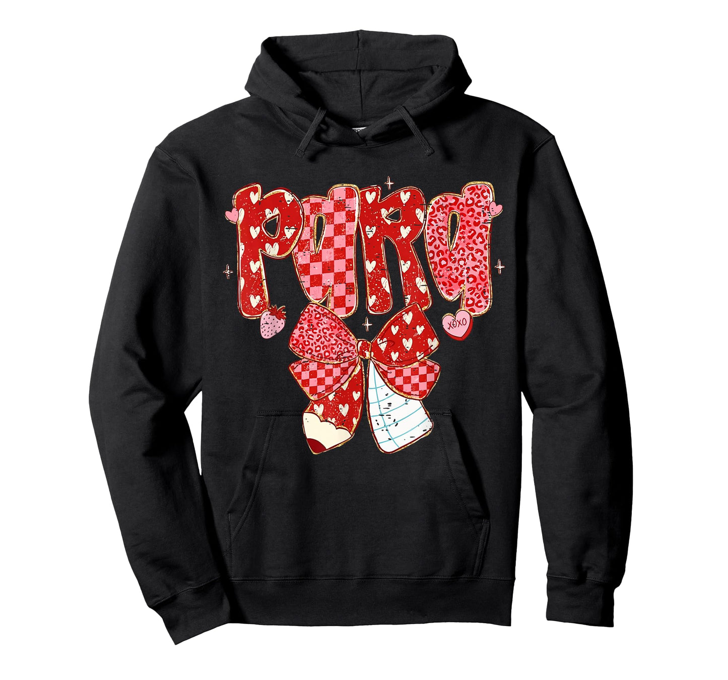Retro Checkered Coquette Bow Pencil para Teacher Valentine T-Shirt