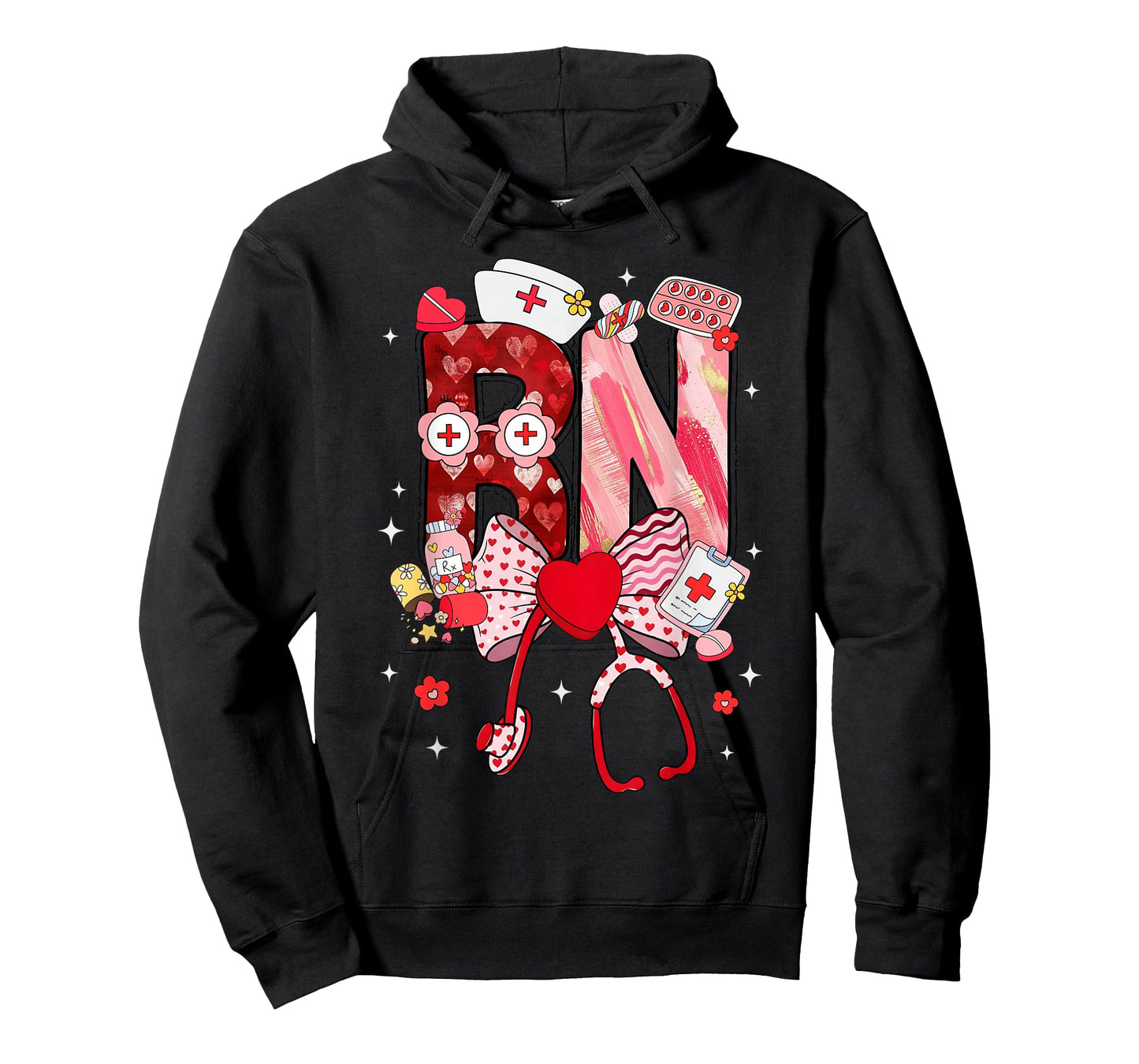 Valentine RN Nurse Coquette Bow Stethoscope Girl Women T-Shirt