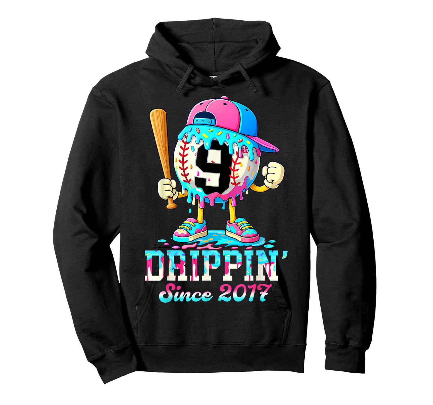 Baseball 9 Years Old Since 2017 Ice Cream 9th Birthday Boys T-Shirt