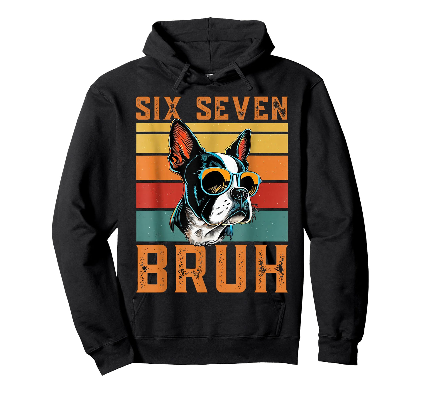 Six Seven 6 7 67 Meme Funny Boston Terrier Retro Dog Design T-Shirt