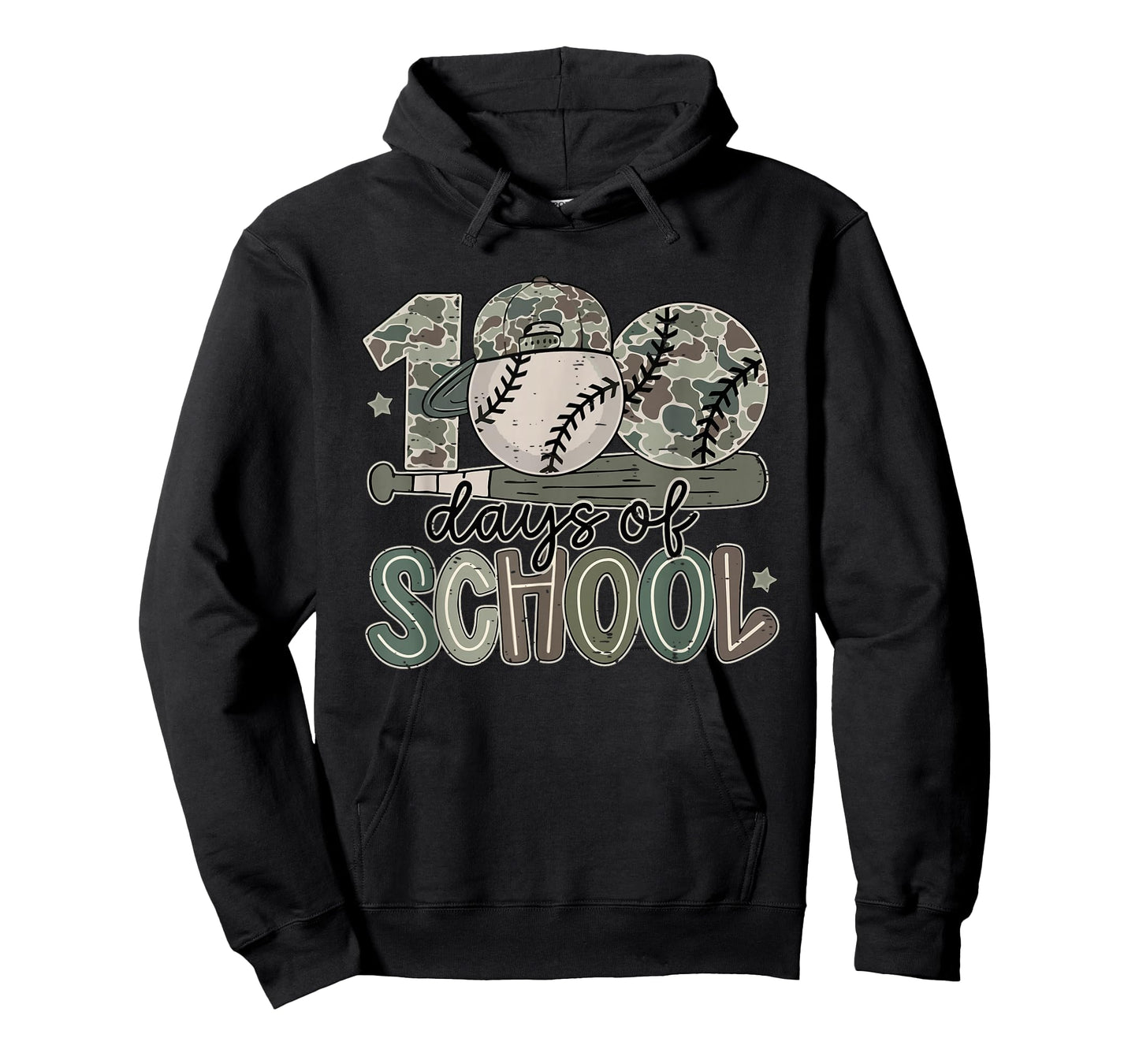 100 Days of School Baseball Camo Funny Boys Kids 100th Day T-Shirt