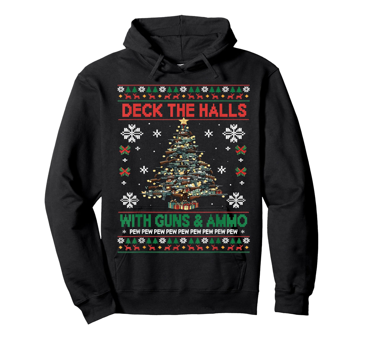 Retro Deck The Halls with Guns & Ammo Funny Christmas T-Shirt