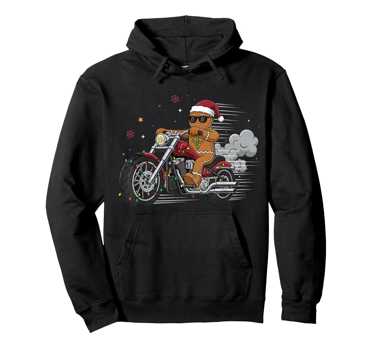 Funny Christmas Gingerbread Man Biker Riding a Motorcycle T-Shirt