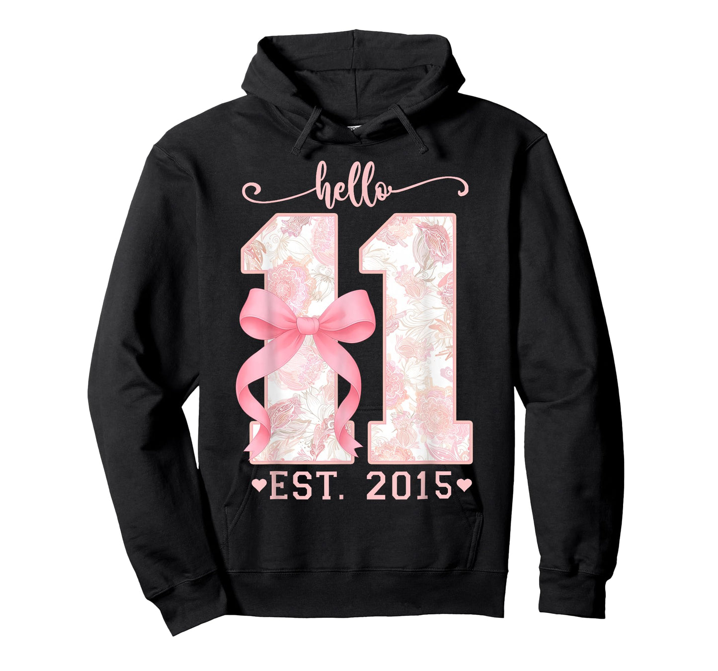 Hello Eleven Est 2015 Pink Coquette Bow 11th Birthday Girl T-Shirt